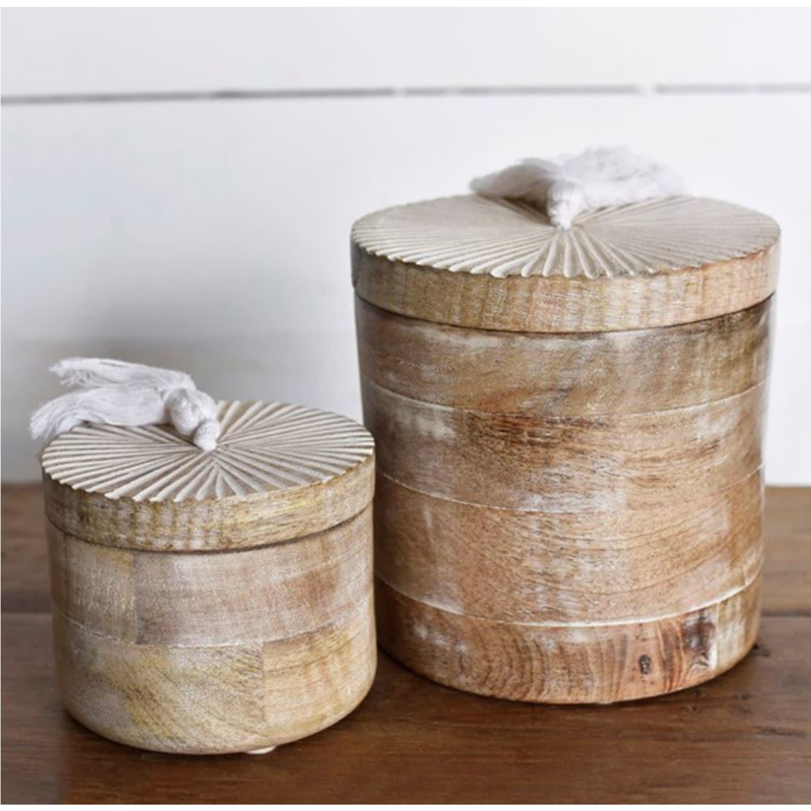 Mickler & Co. Round Wooden Container With Tassle  Set