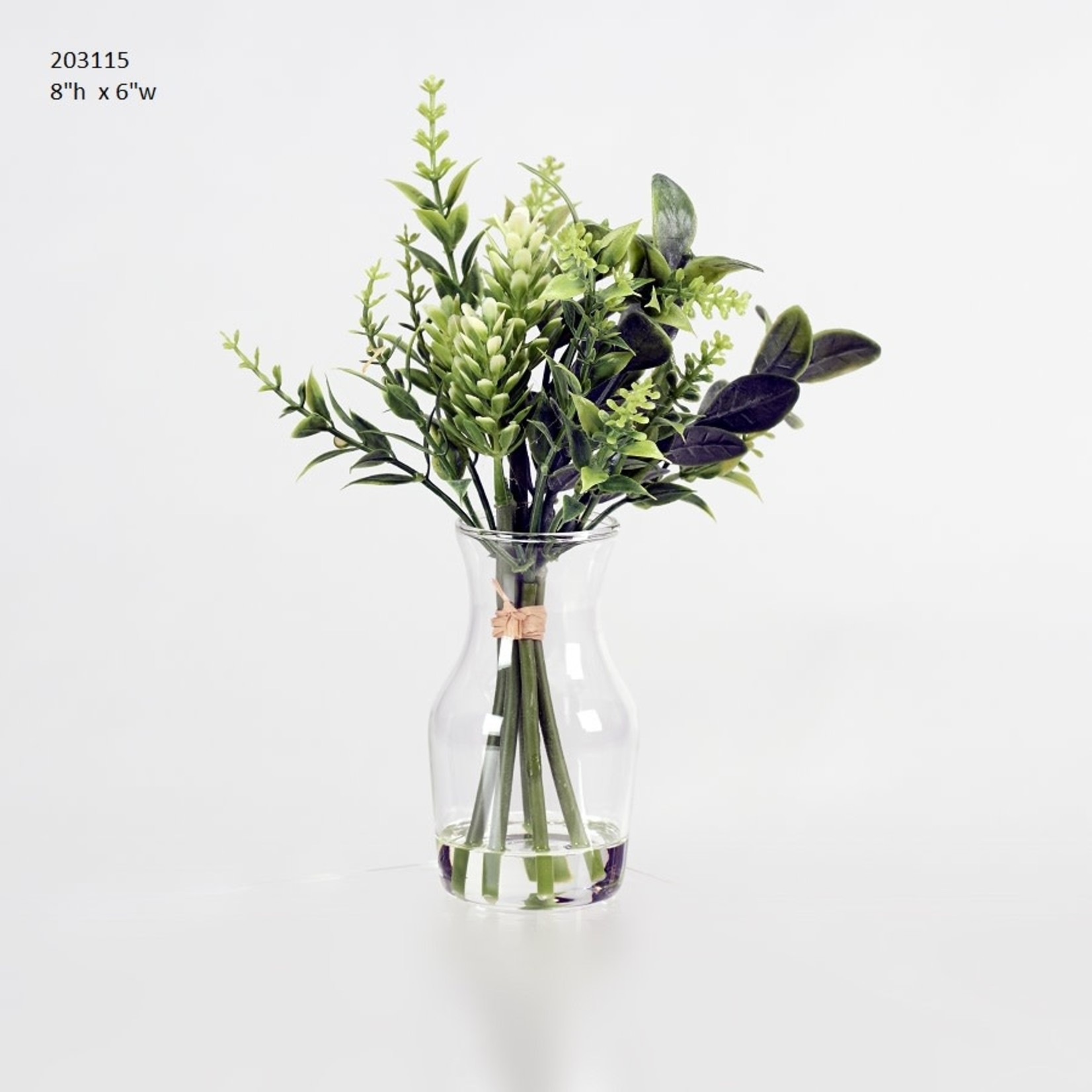 Mickler & Co. Faux Herbs in clear Glass Vase