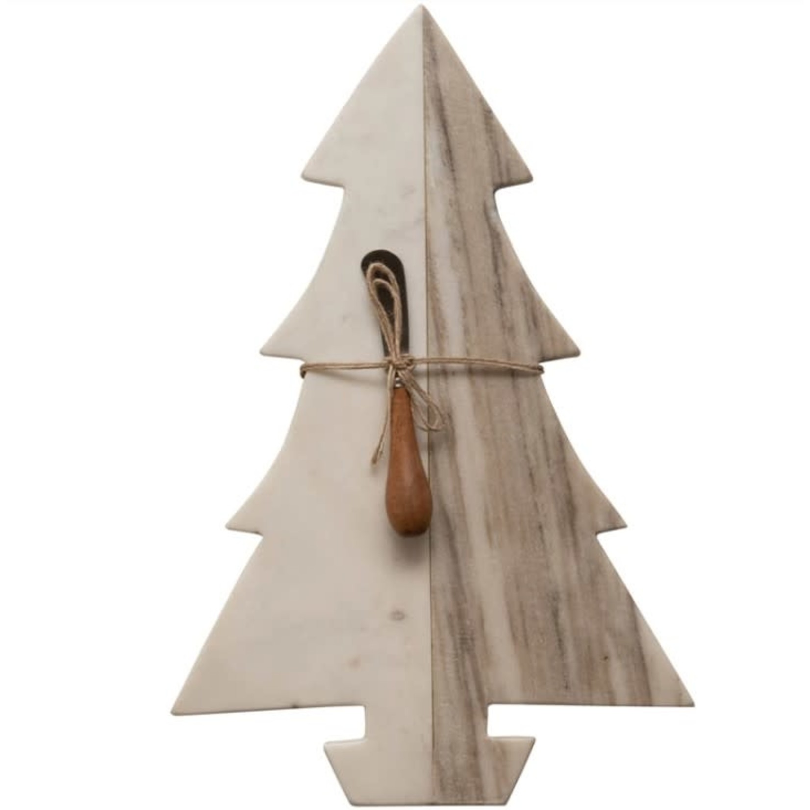 Creative Co-op Marble Tree-Shaped Cutting Board w/ Knife