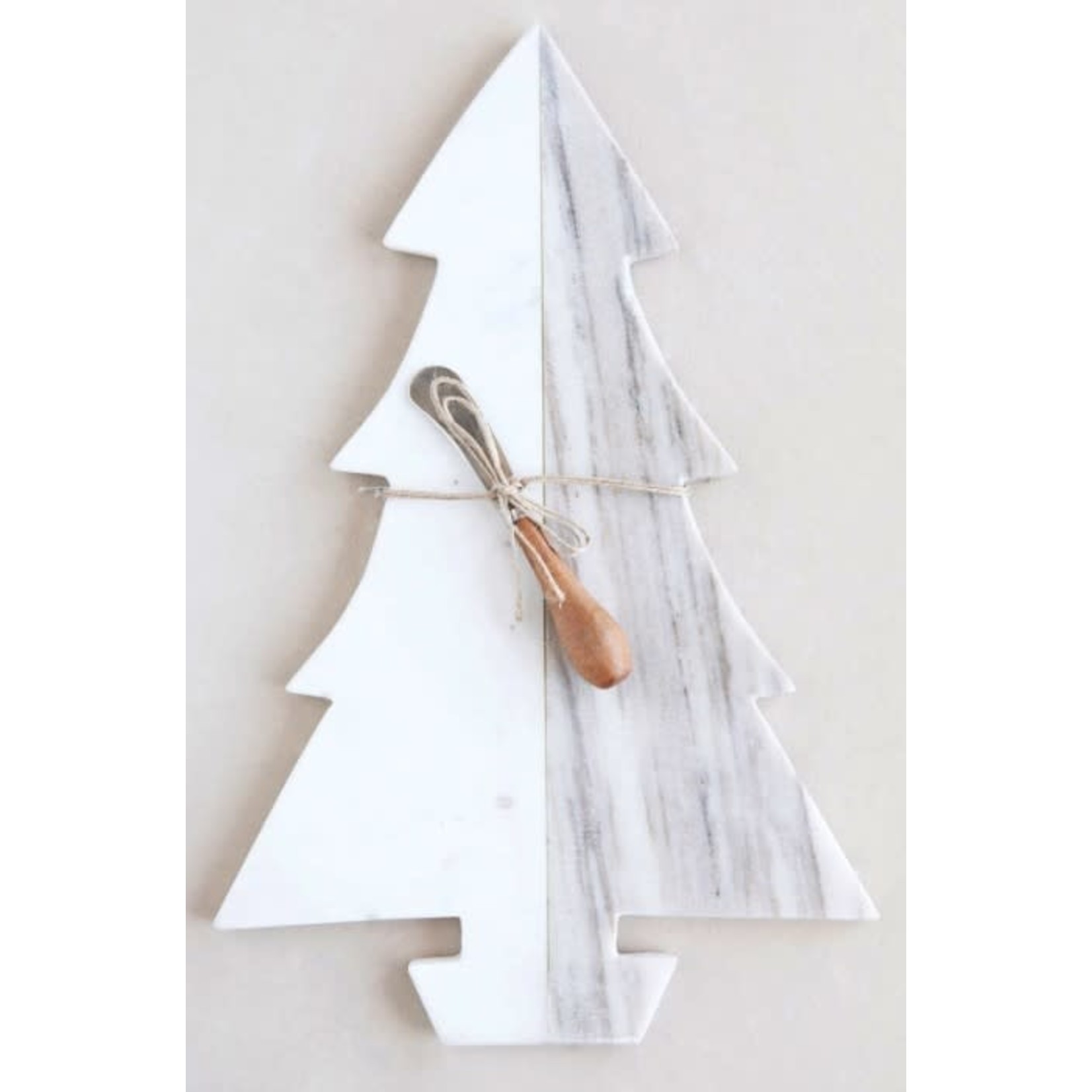 Creative Co-op Marble Tree-Shaped Cutting Board w/ Knife