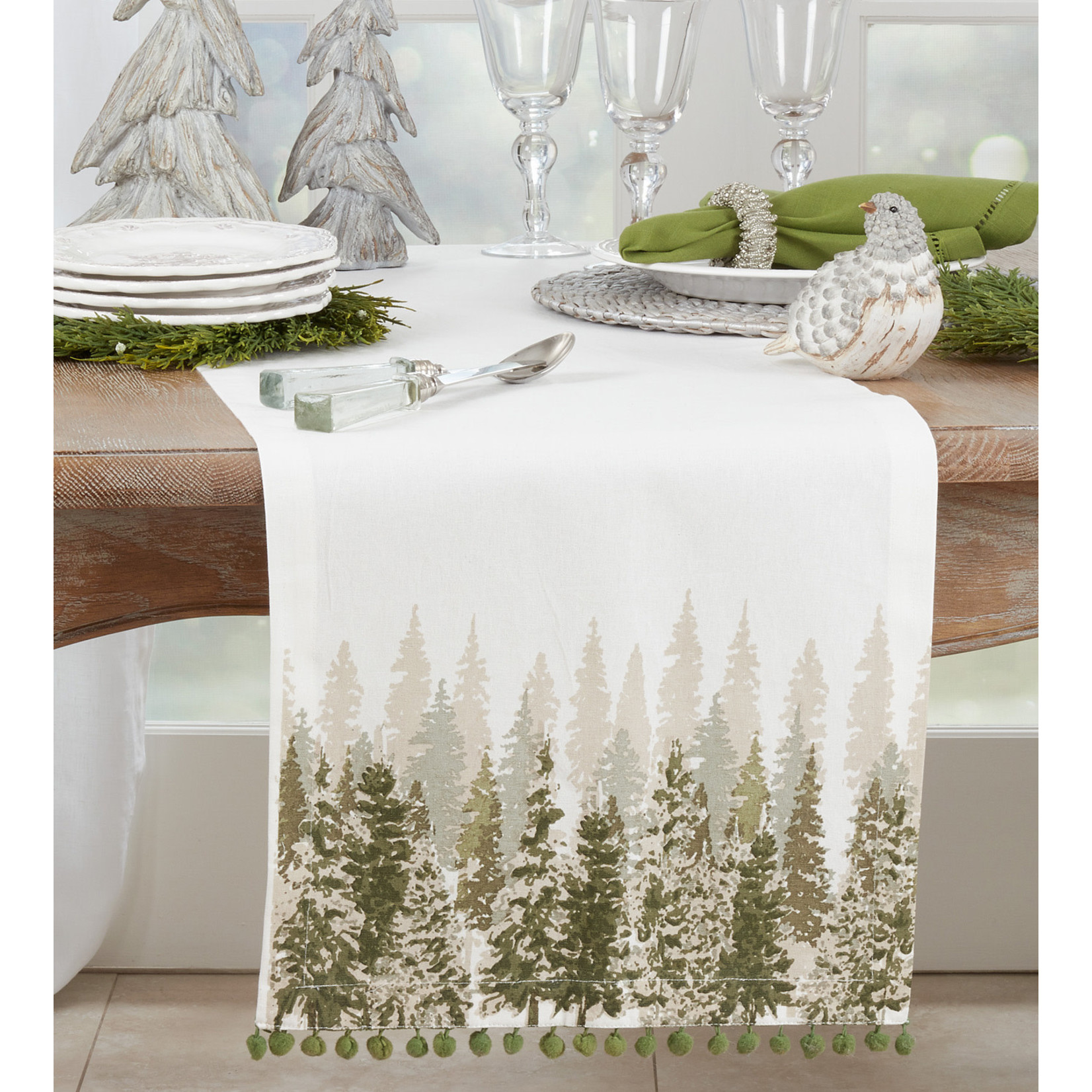 Saro Pine Tree Holiday Table Runner
