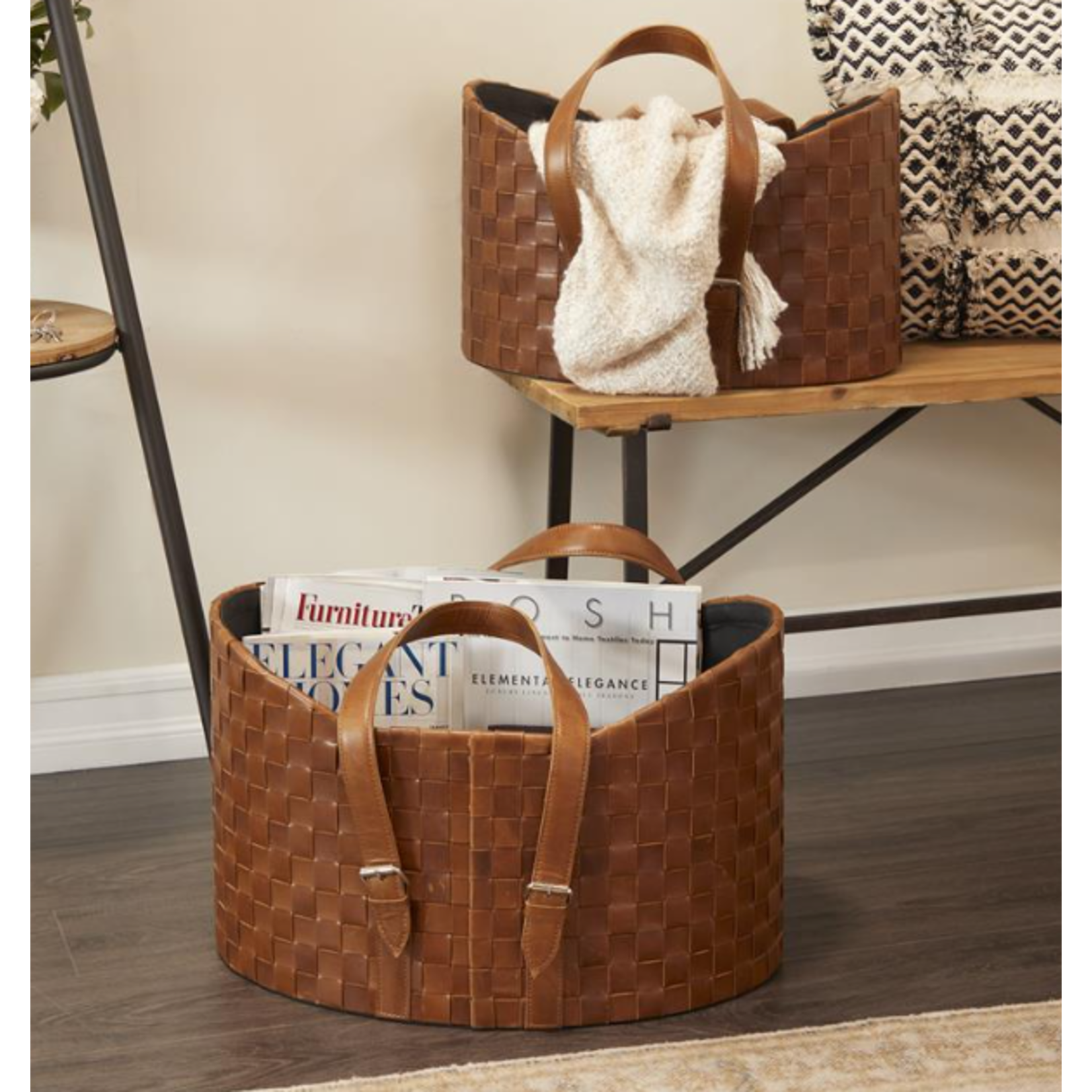 UMA Home Decor Brown Leather Basket