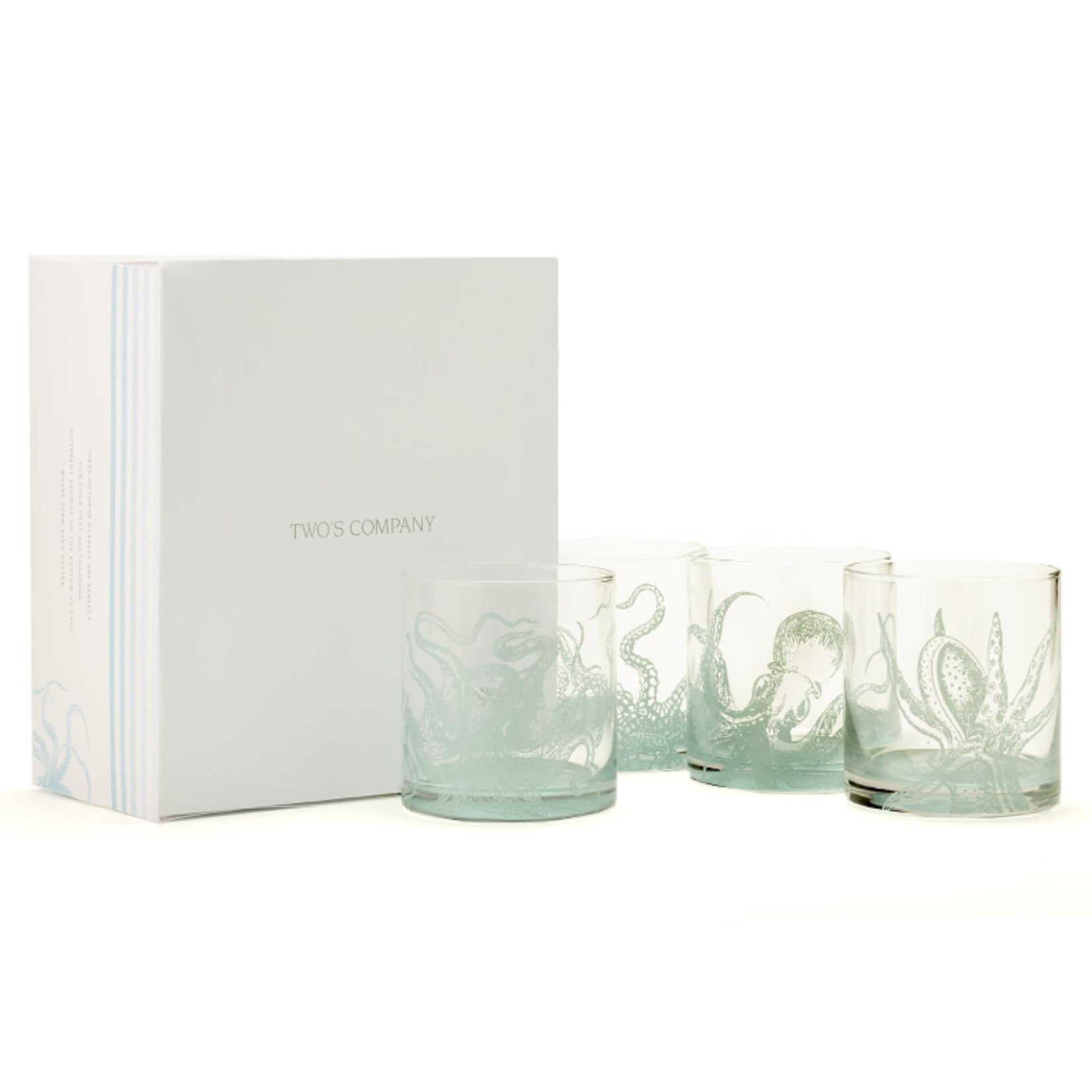 Two's Company Octopus Double Old Fashion Glass in Gift Box Set of 4
