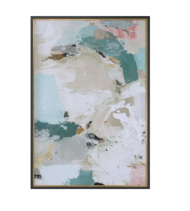 Abstract Overview Print hanging on neutral wall above modern console