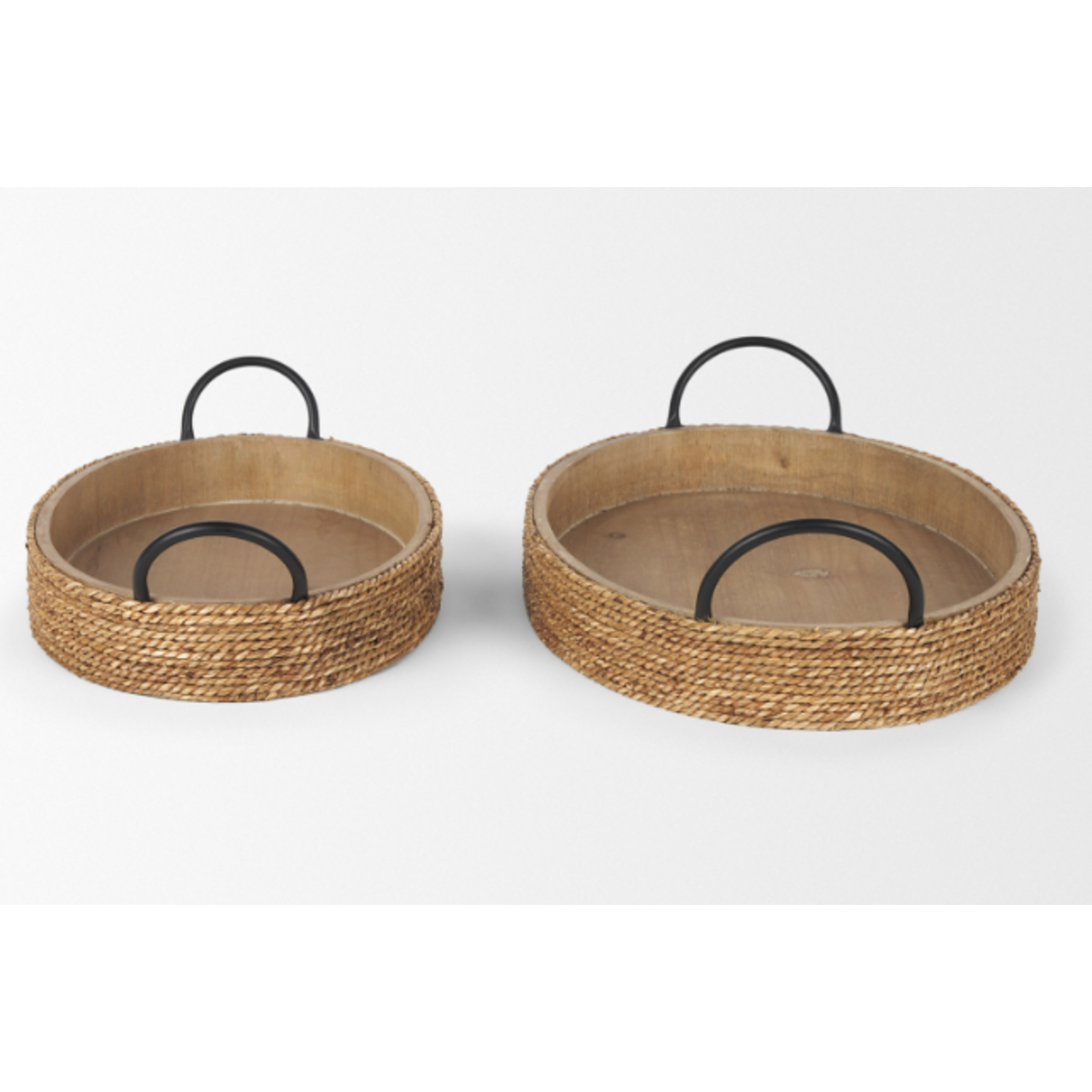 Mickler & Co. Weston Light Brown Wood w/ Natural Jute Serving Trays