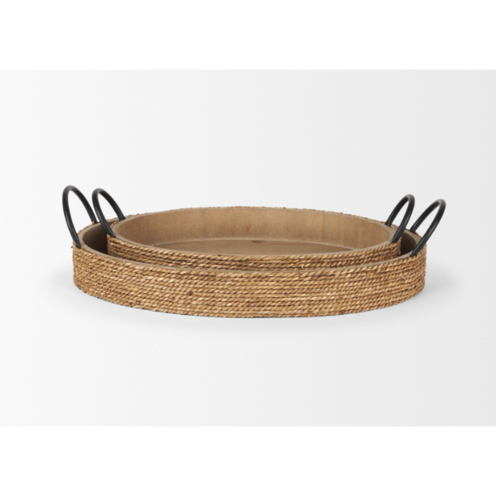 Mickler & Co. Weston Light Brown Wood w/ Natural Jute Serving Trays