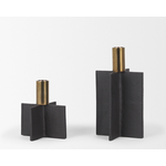 Mickler & Co. Peter Matte Black w/ Brushed Gold Metal Taper Candleholder (Set of 2)