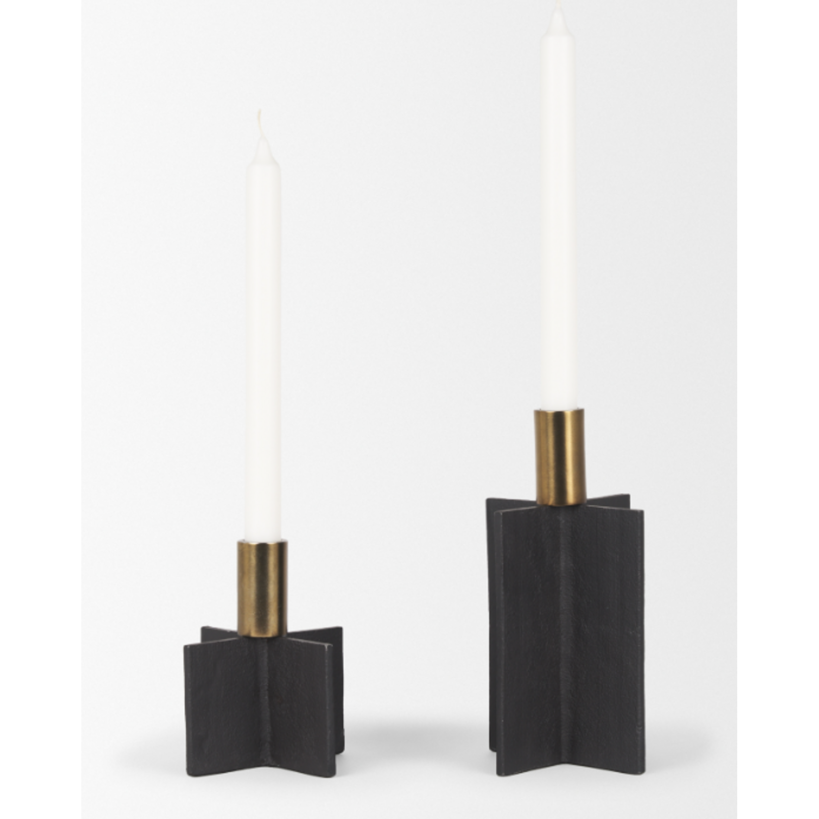 Mickler & Co. Peter Matte Black w/ Brushed Gold Metal Taper Candleholder (Set of 2)