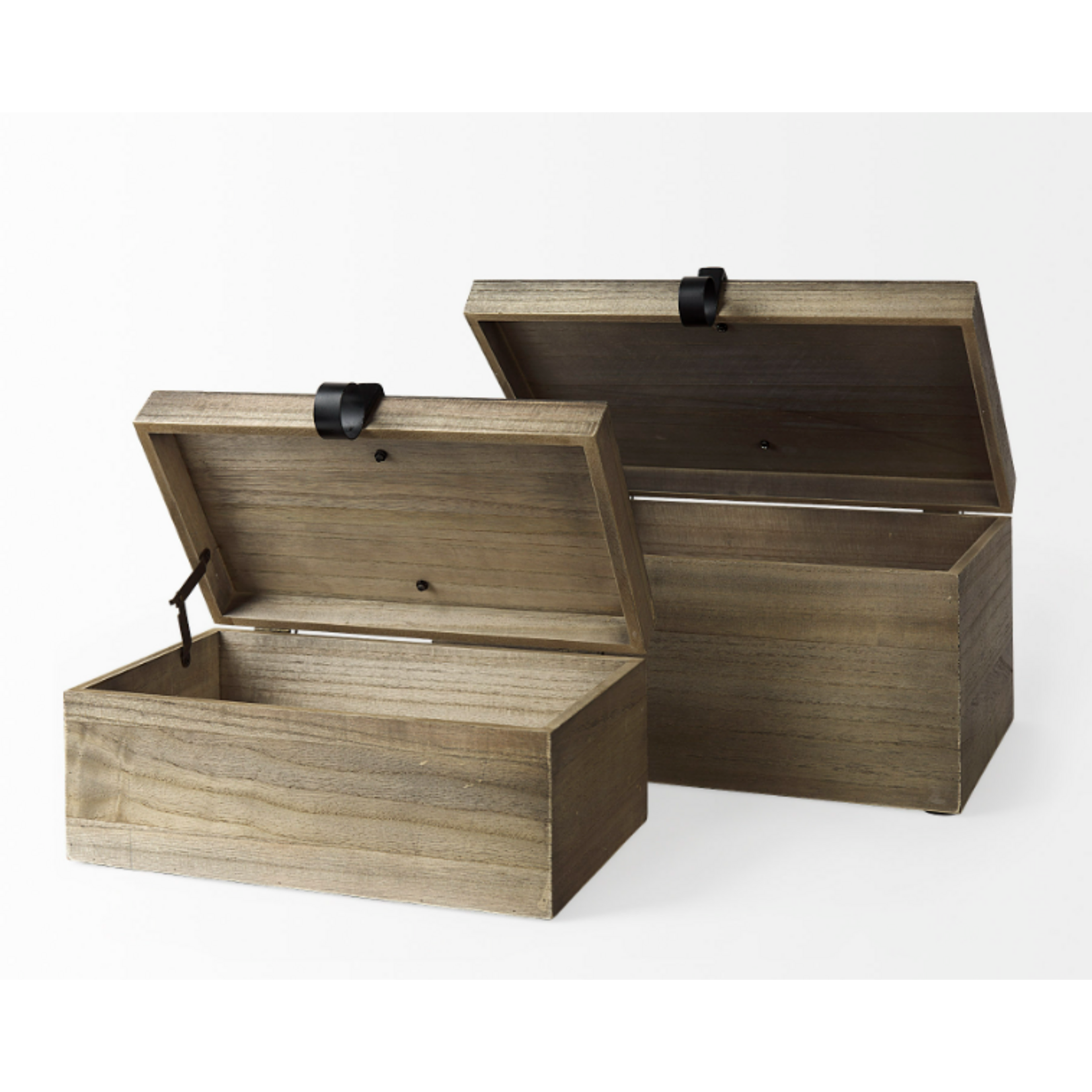 Mickler & Co. Joan Set Of Two Light Brown Wood W/ Metal Detail Boxes