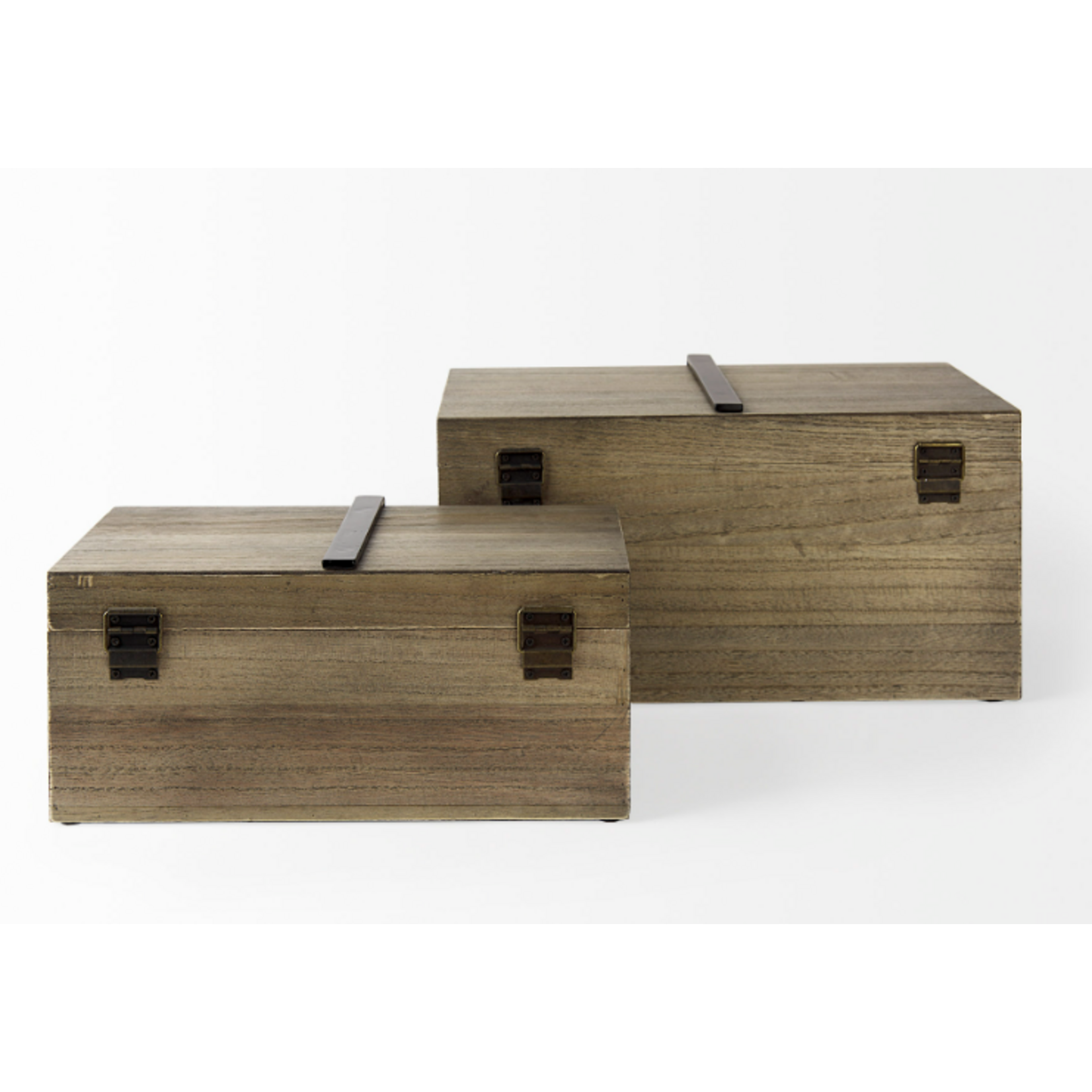 Mickler & Co. Joan Set Of Two Light Brown Wood W/ Metal Detail Boxes