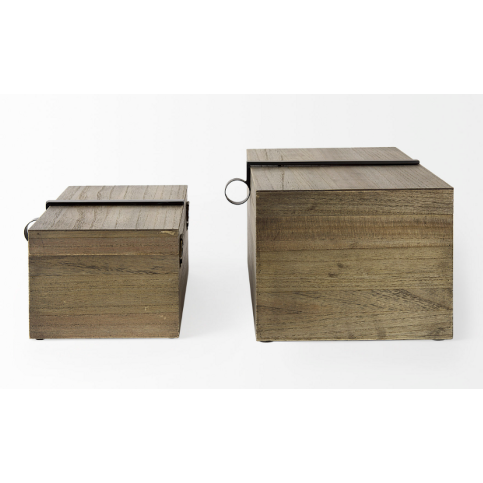 Mickler & Co. Joan Set Of Two Light Brown Wood W/ Metal Detail Boxes