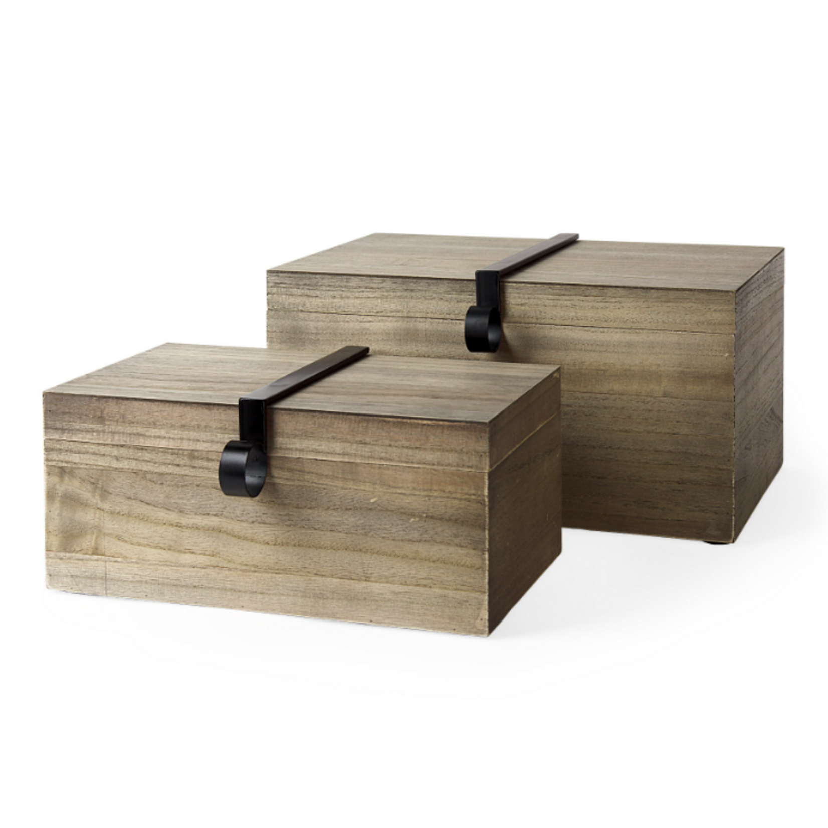 Mickler & Co. Joan Set Of Two Light Brown Wood W/ Metal Detail Boxes