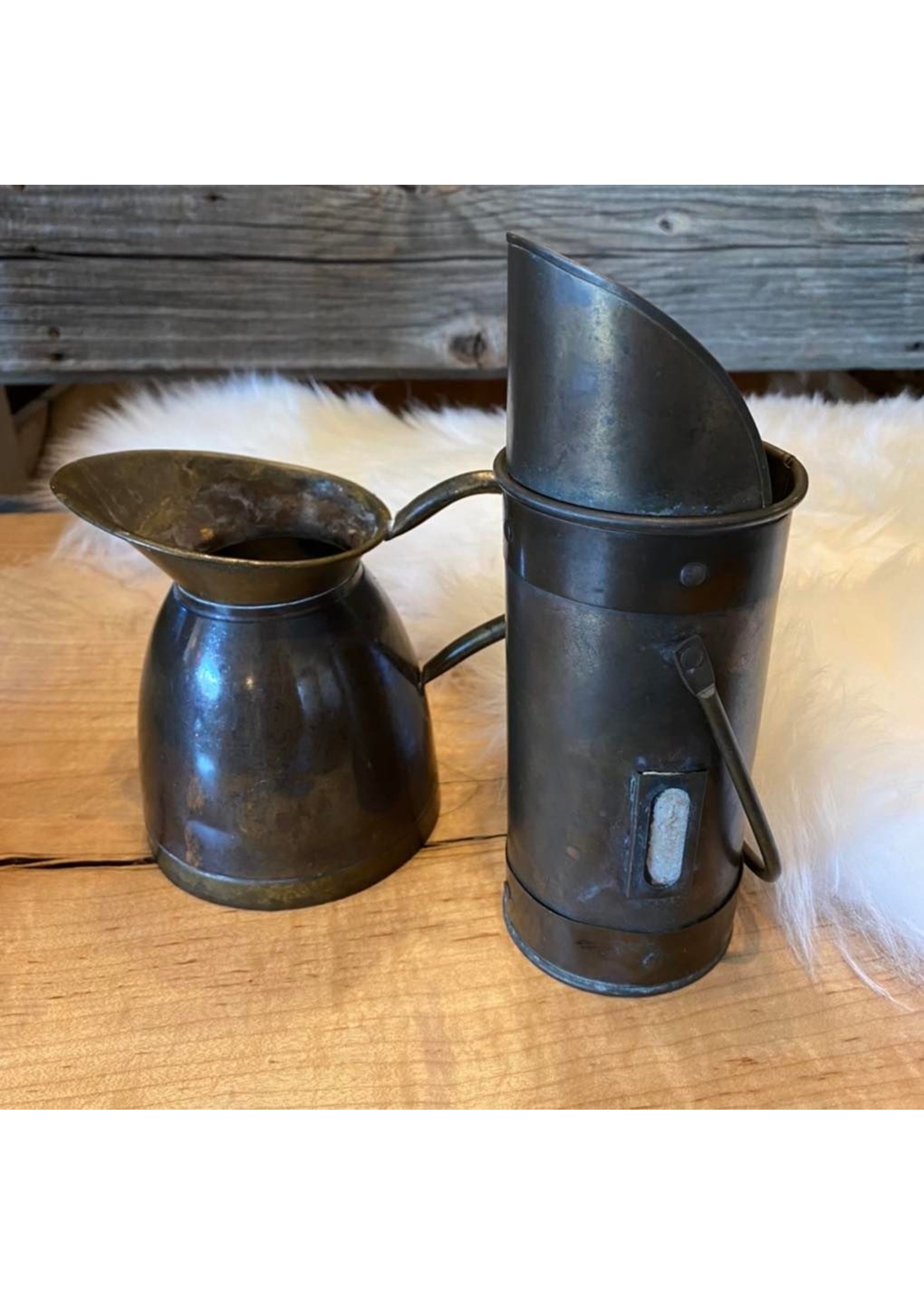 Antique copper ash scuttle & pitcher