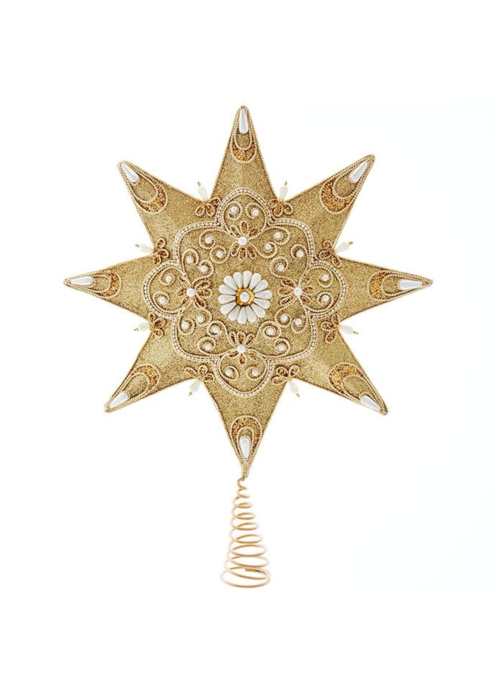 16" unlit pearl and gold shimmer star treetop