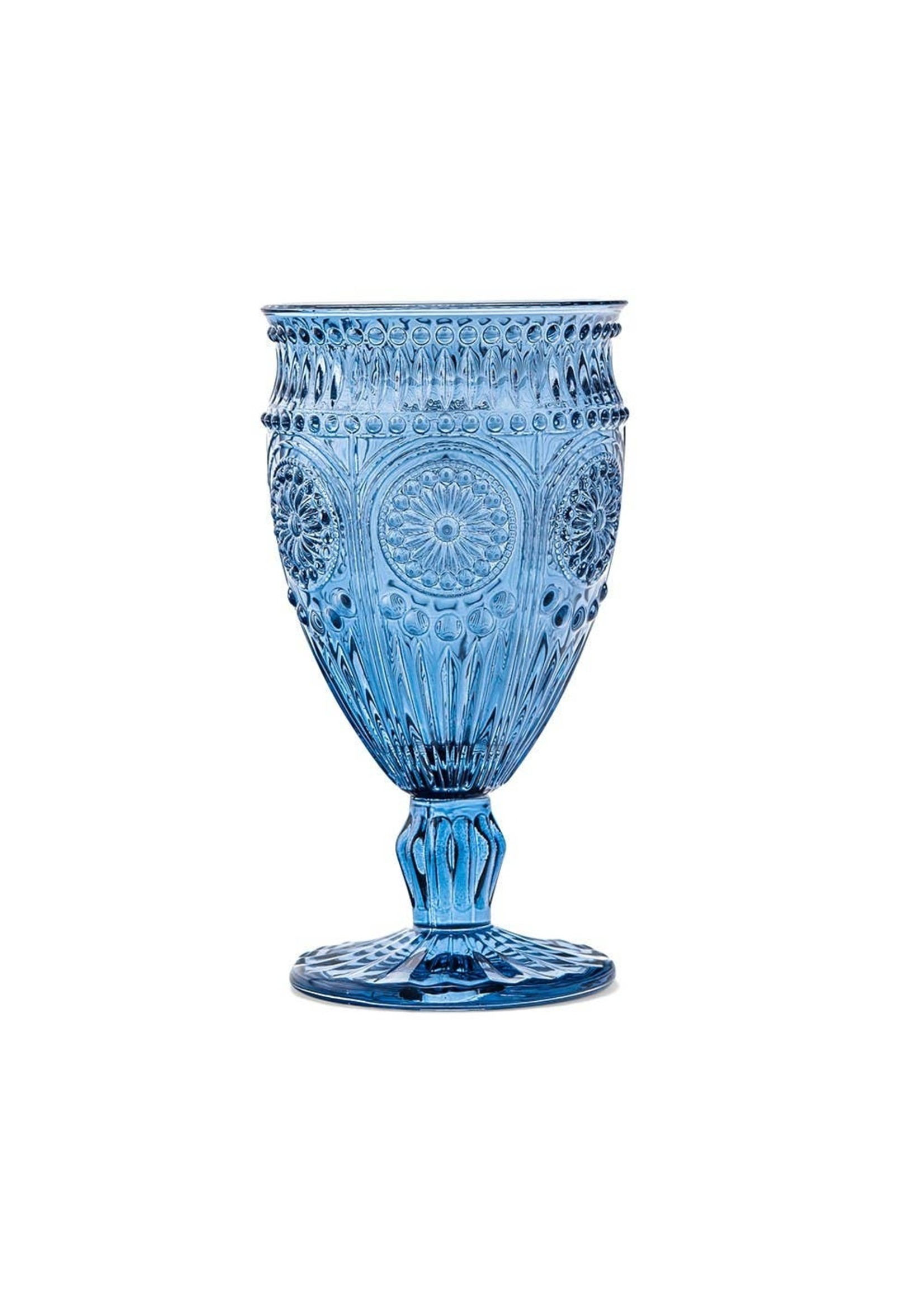 Vintage style pressed glass wine goblet blue