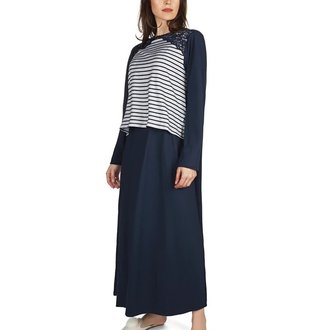 MEMOI CNL06981-MEMOI STRIPED NURSING GOWN