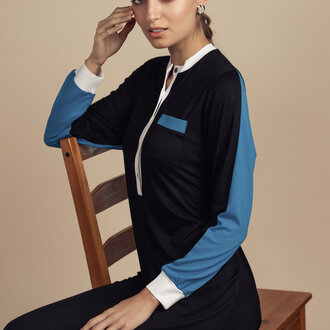 ELLWI COLOR TRIM BUTTONED NIGHTGOWN