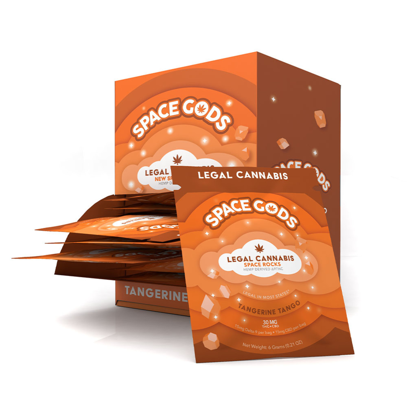 SPACE GODS SPACE GODS LEGAL CANNABIS D9 SPACE ROCKS 15MG THC /15MG CBD TANGERINE TANGO