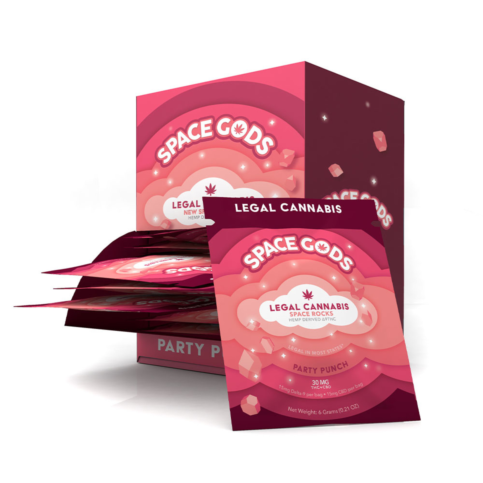 SPACE GODS SPACE GODS LEGAL CANNABIS D9 SPACE ROCKS 15MG THC /15MG CBD WATERMELON