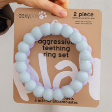 Dexypaws | Aggressive Chew Teething Ring | Purple & Blue 2pk
