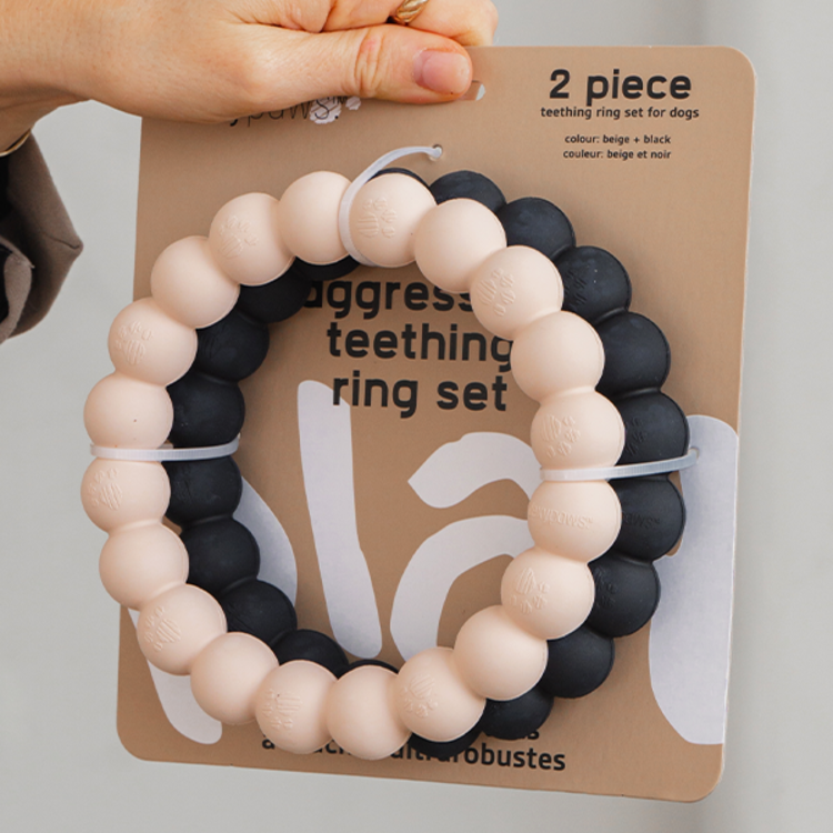Dexypaws | Aggressive Chew Teething Ring | Nude & Black 2pk