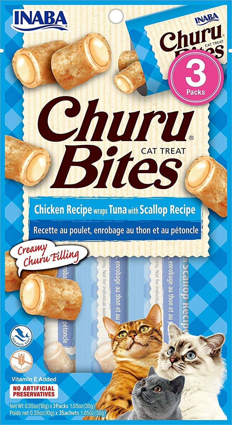 Churu BITES - CAT - Chicken recipe wraps - tuna and scallop - 3pk.