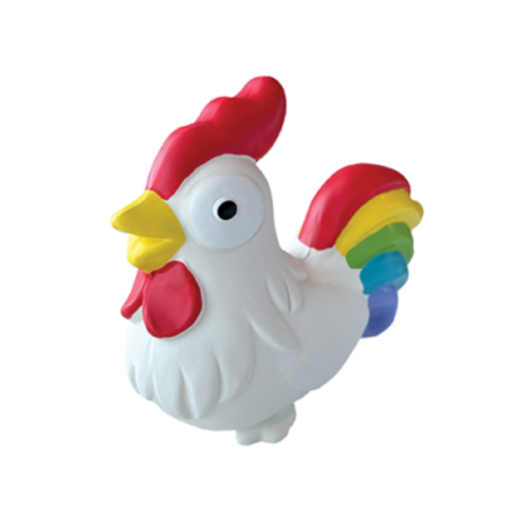 Foufit One Love rooster chew 4.5" latex toy