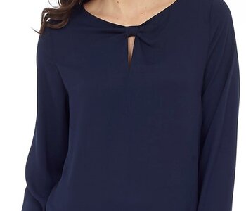 Long Sleeve Top with Bow Detail at the Front Neck and Back Neck Keyhole