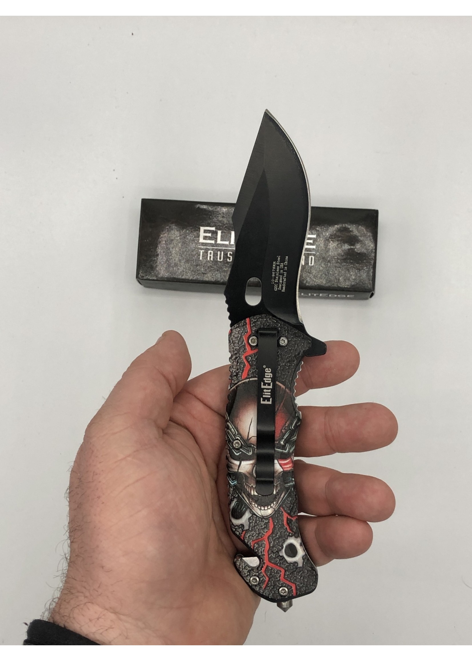 Knives Skull w/ Red Rescue Knife - Window breaker,  This product is a safety tool that combines a skull design with a red rescue knife