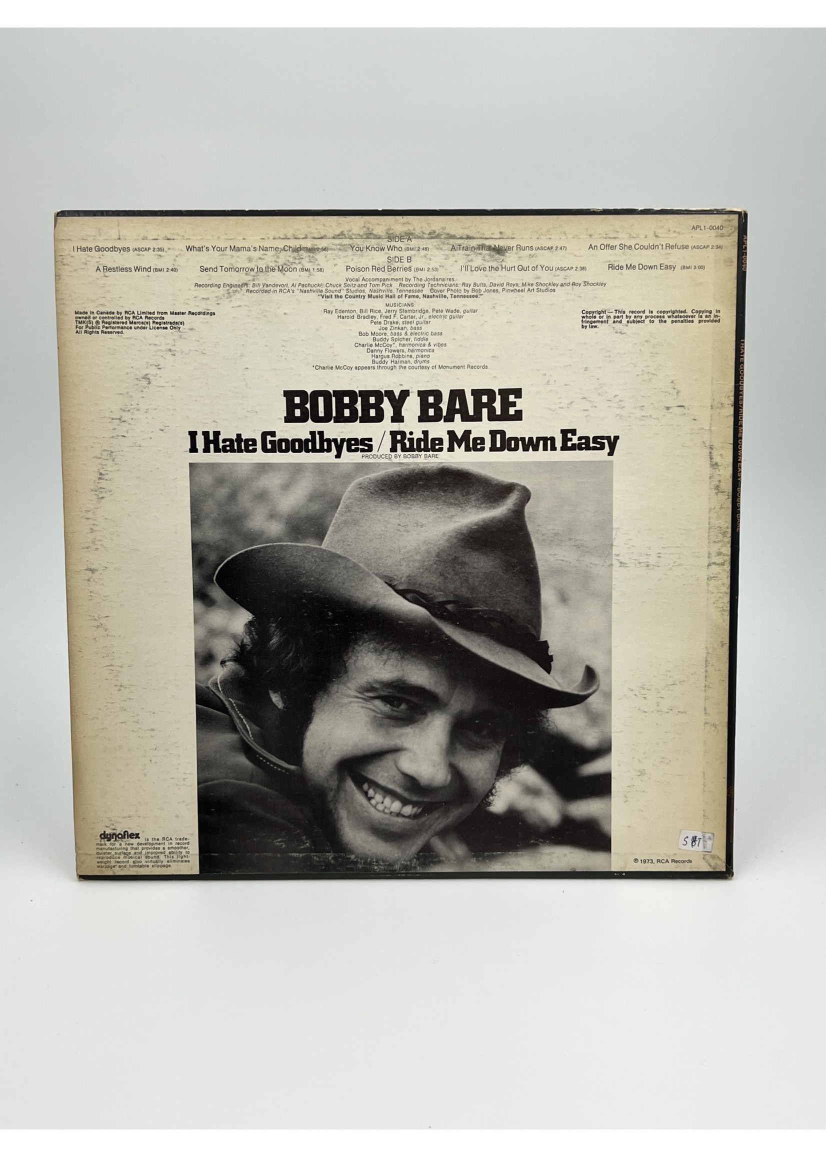 LP Bobby Bare I Hate Goodbyes Ride Me Down Easy LP Record