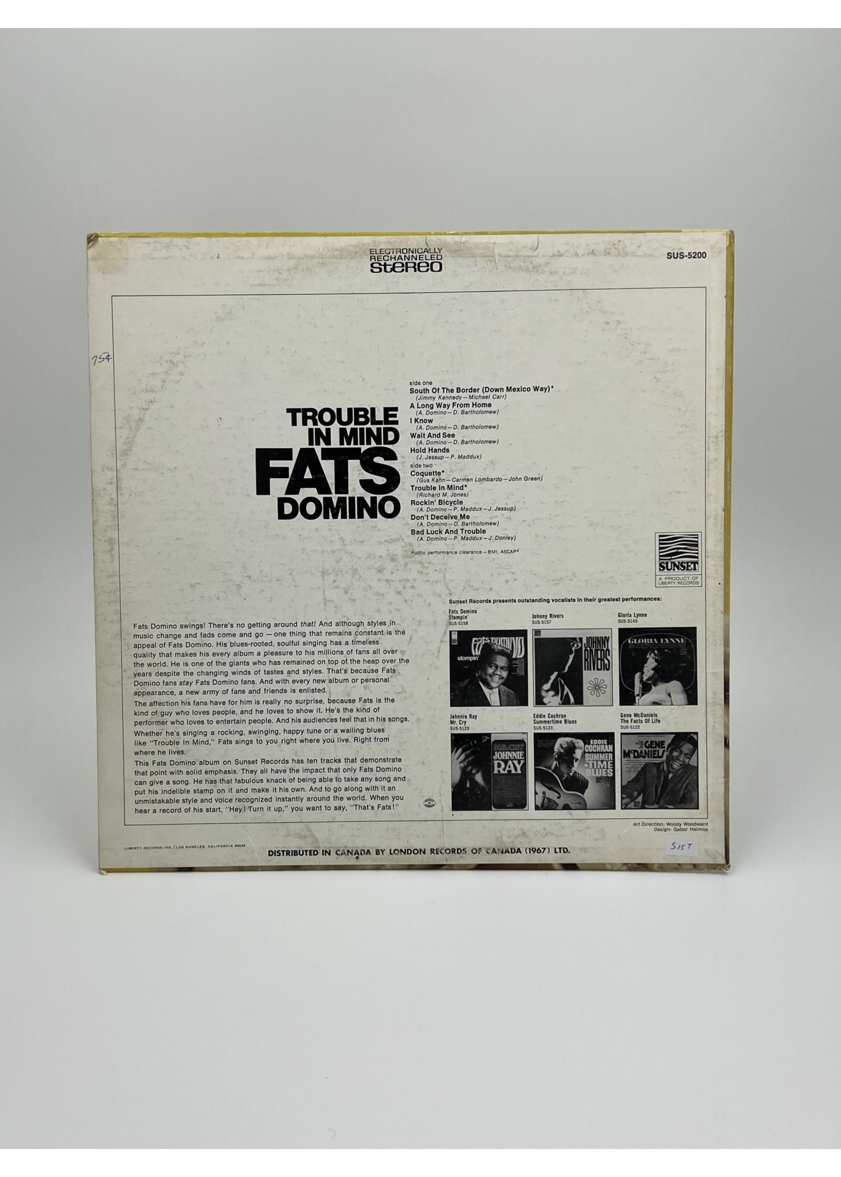 LP Fats Domino Trouble In Mind LP Record