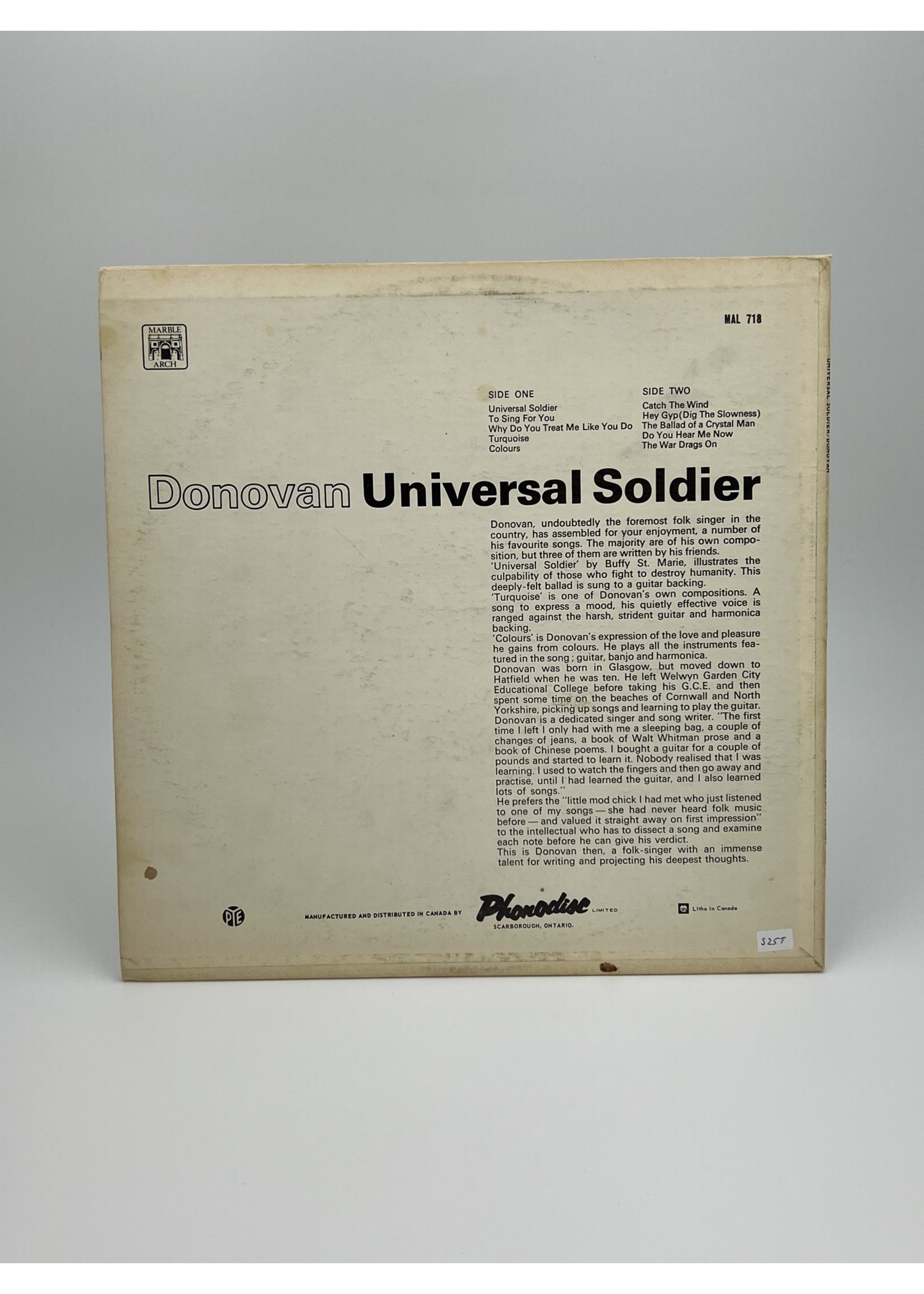 LP Donovan Universal Soldier LP Record