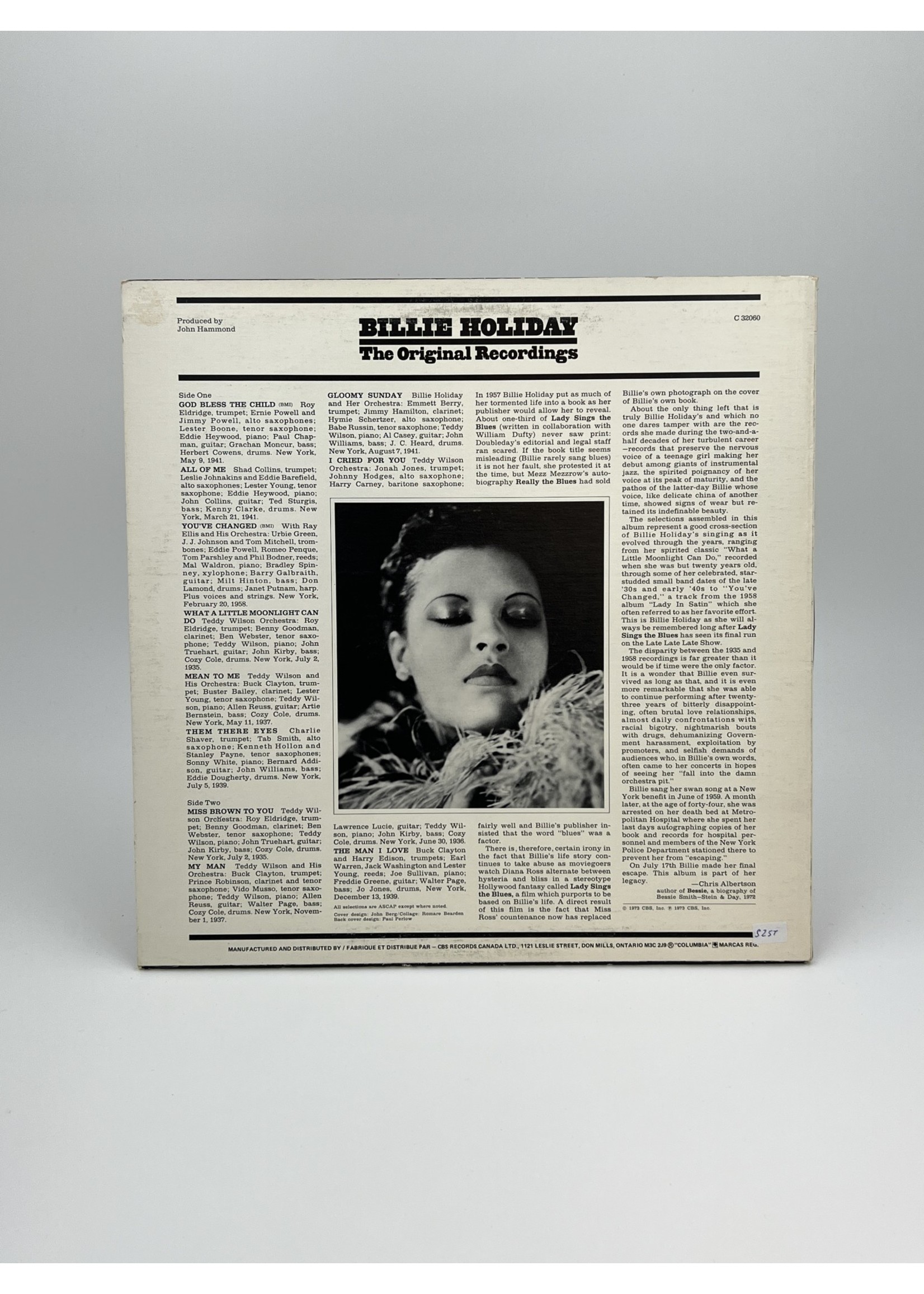 LP Billie Holiday The Original Recordings LP Record