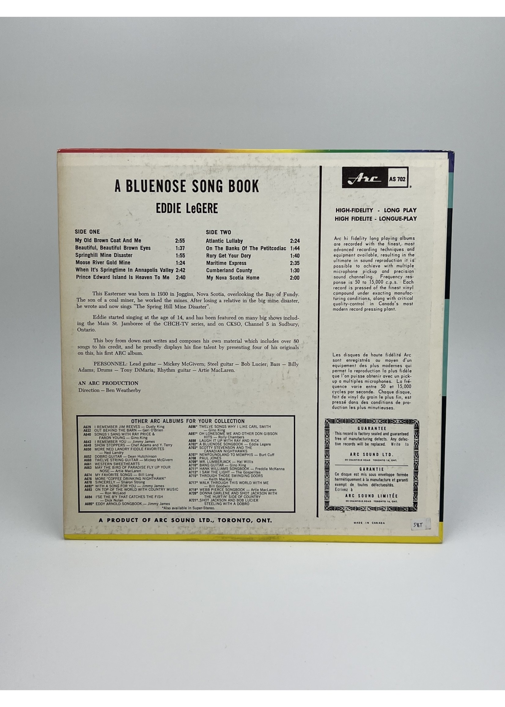 LP Eddie Legere A Bluenose Song Book LP Record