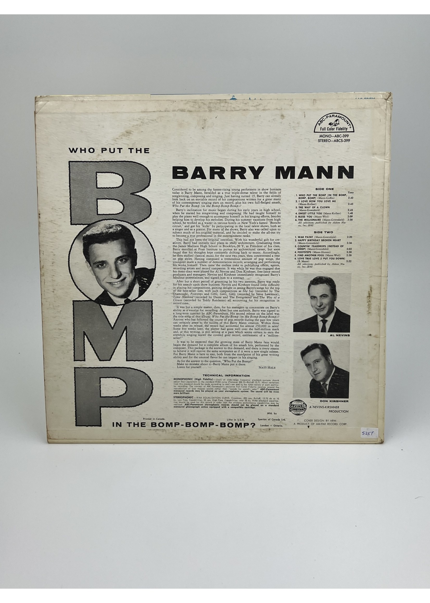 LP Barry Mann Who Put The Bomp in the Bomp Bomp Bomp LP Record