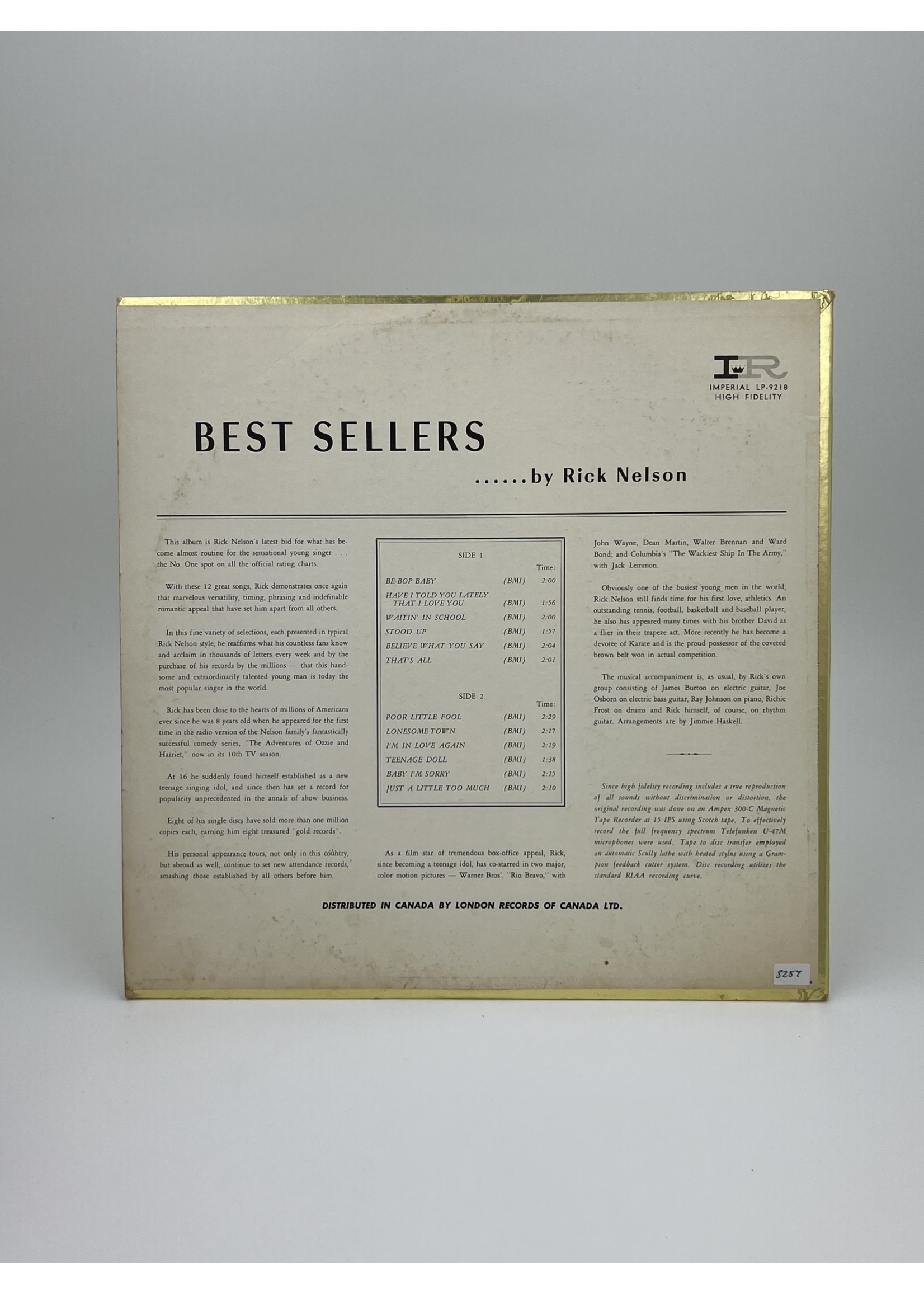 LP Rick Nelson Best Sellers LP Record