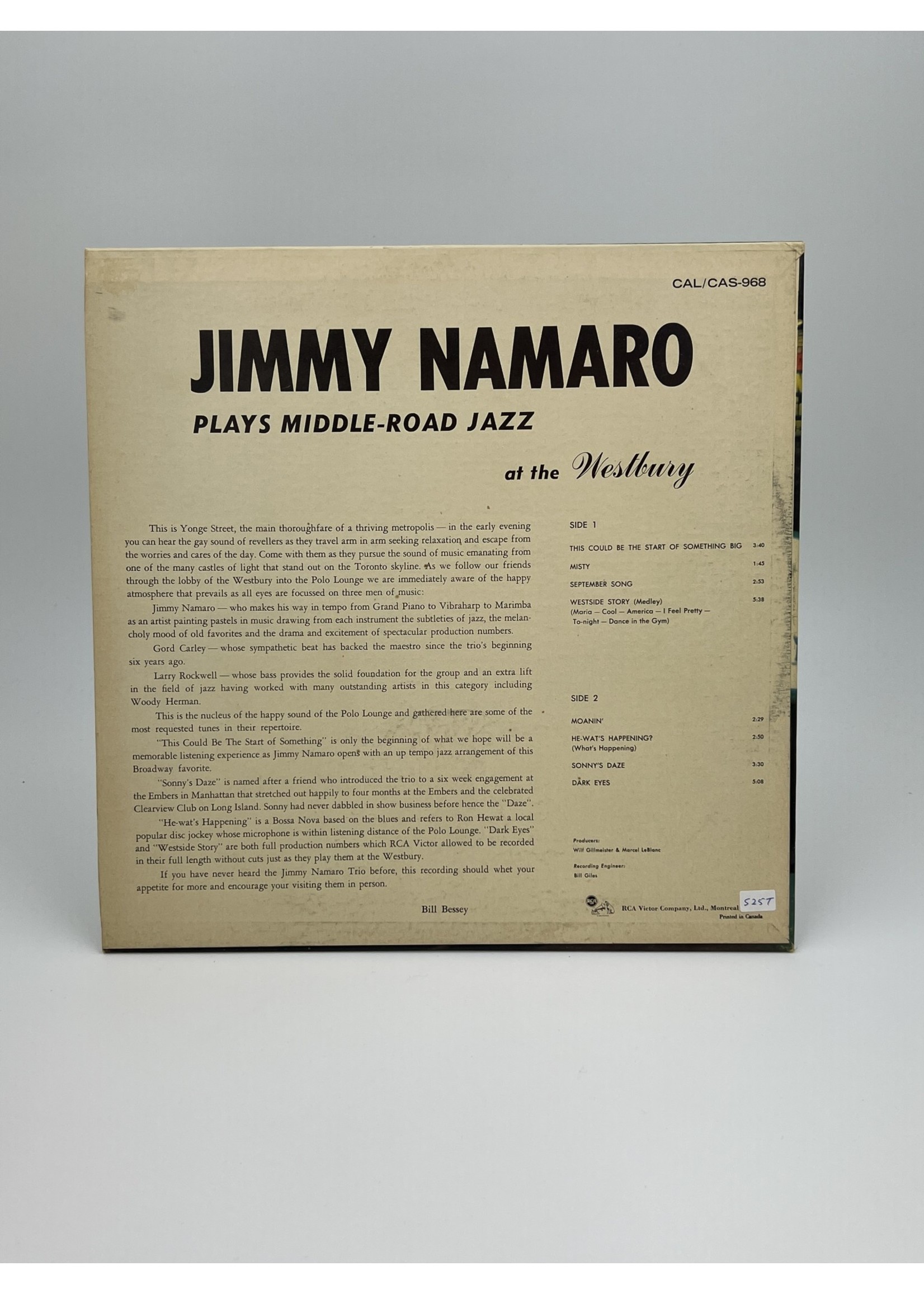 LP Jimmy Namaro Plays Middle Road Jazz at the Westbury LP Record