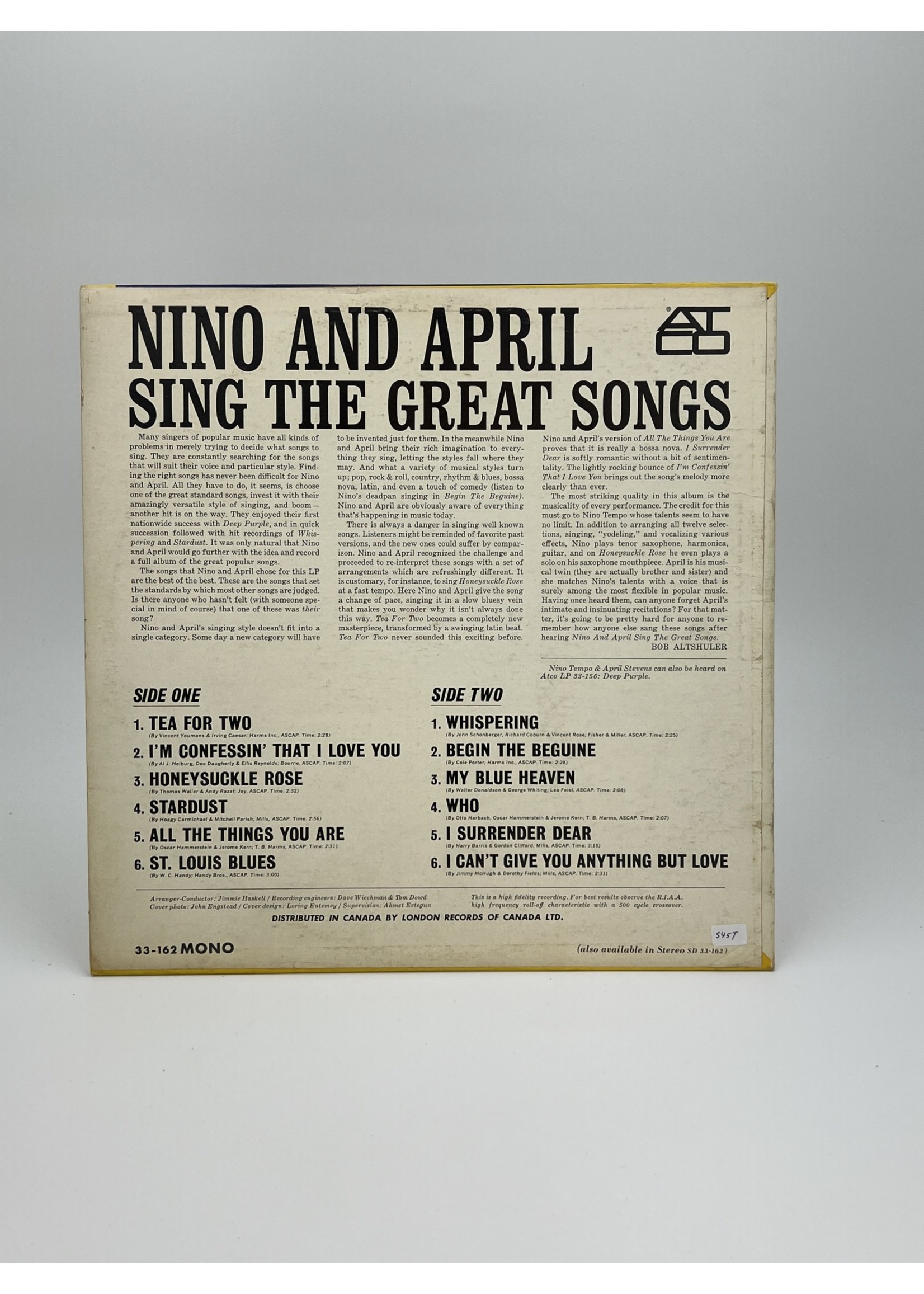 LP Nino and April Sing The Great Songs LP Record