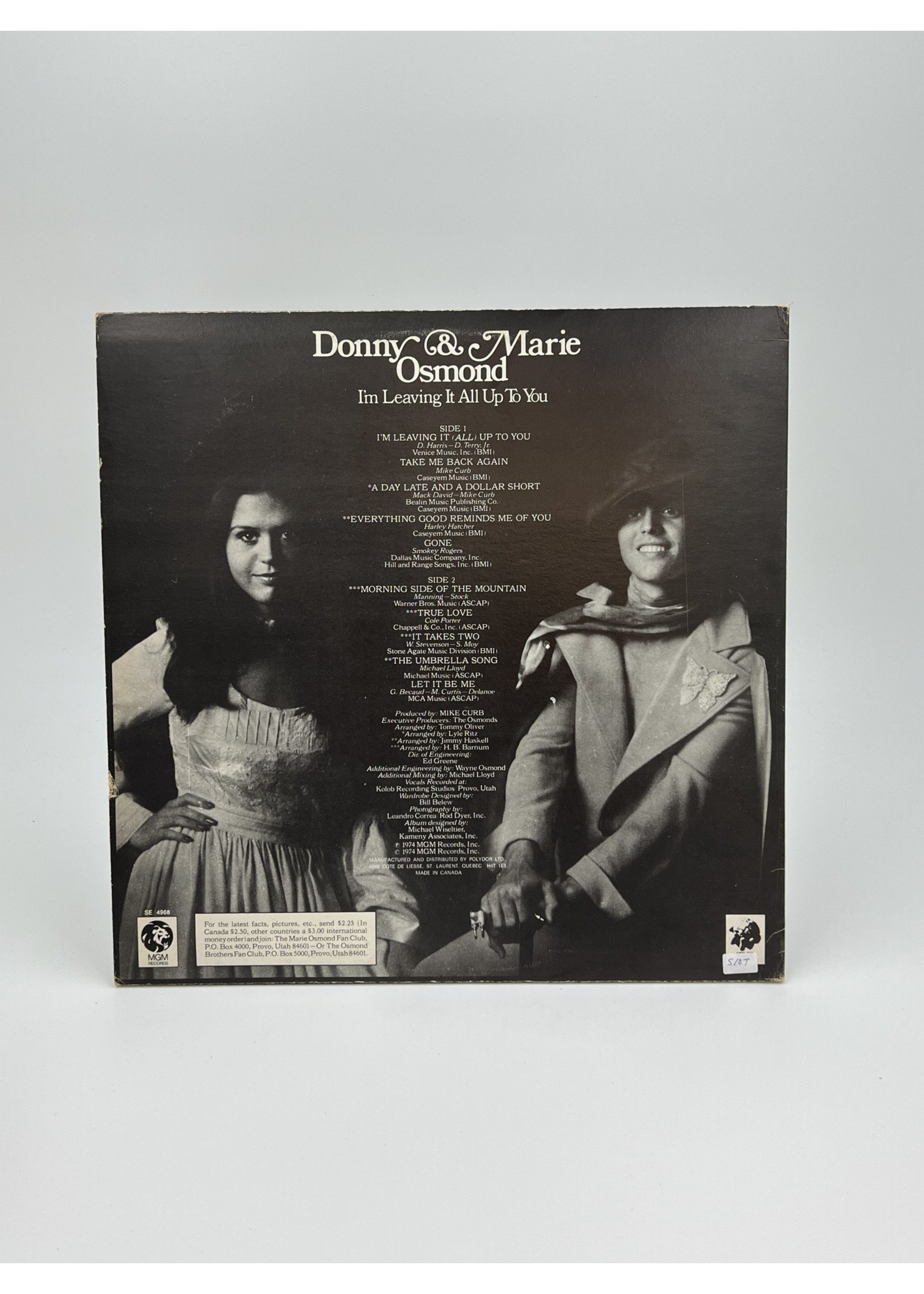 LP Donny and Marie Osmond Im Leaving It All Up To You LP Record
