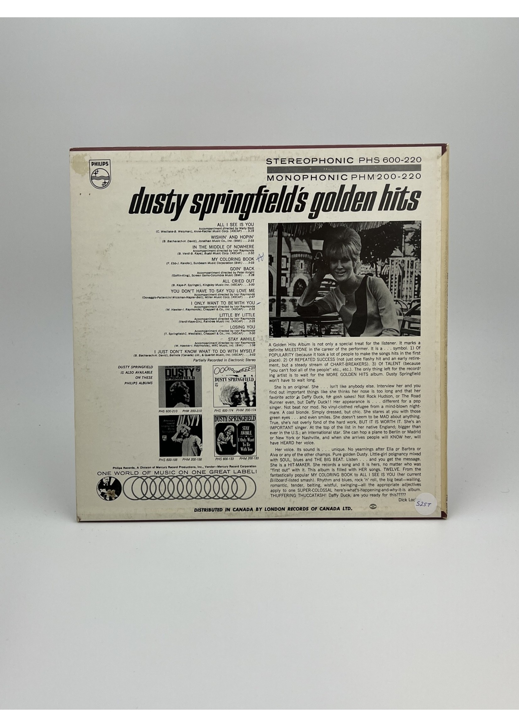 LP Dusty Springfield Golden Hits LP Record