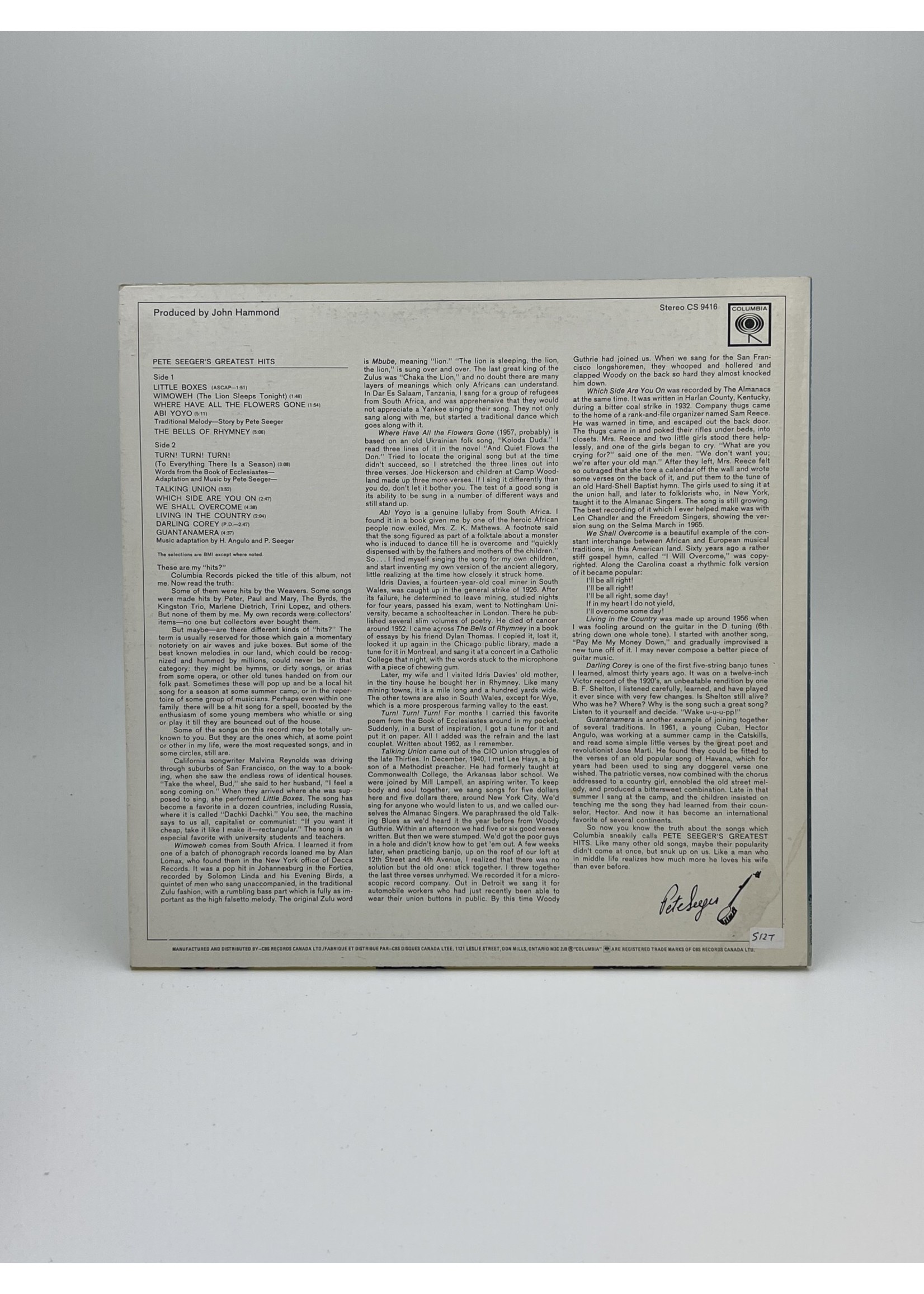 LP Pete Seger Greatest Hits LP Record