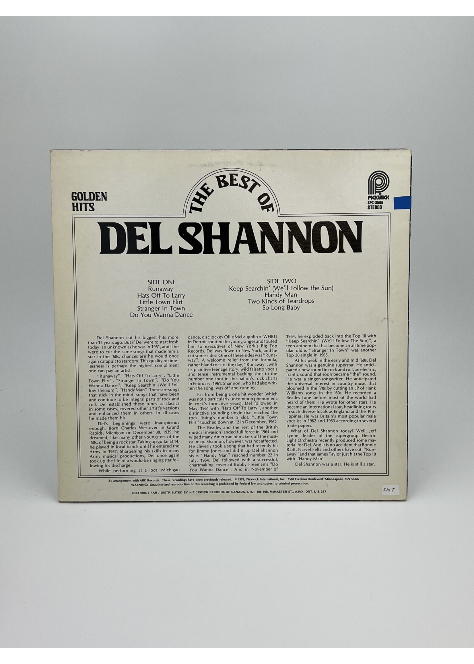 LP The Best of Del Shannon Golden Hits LP Record