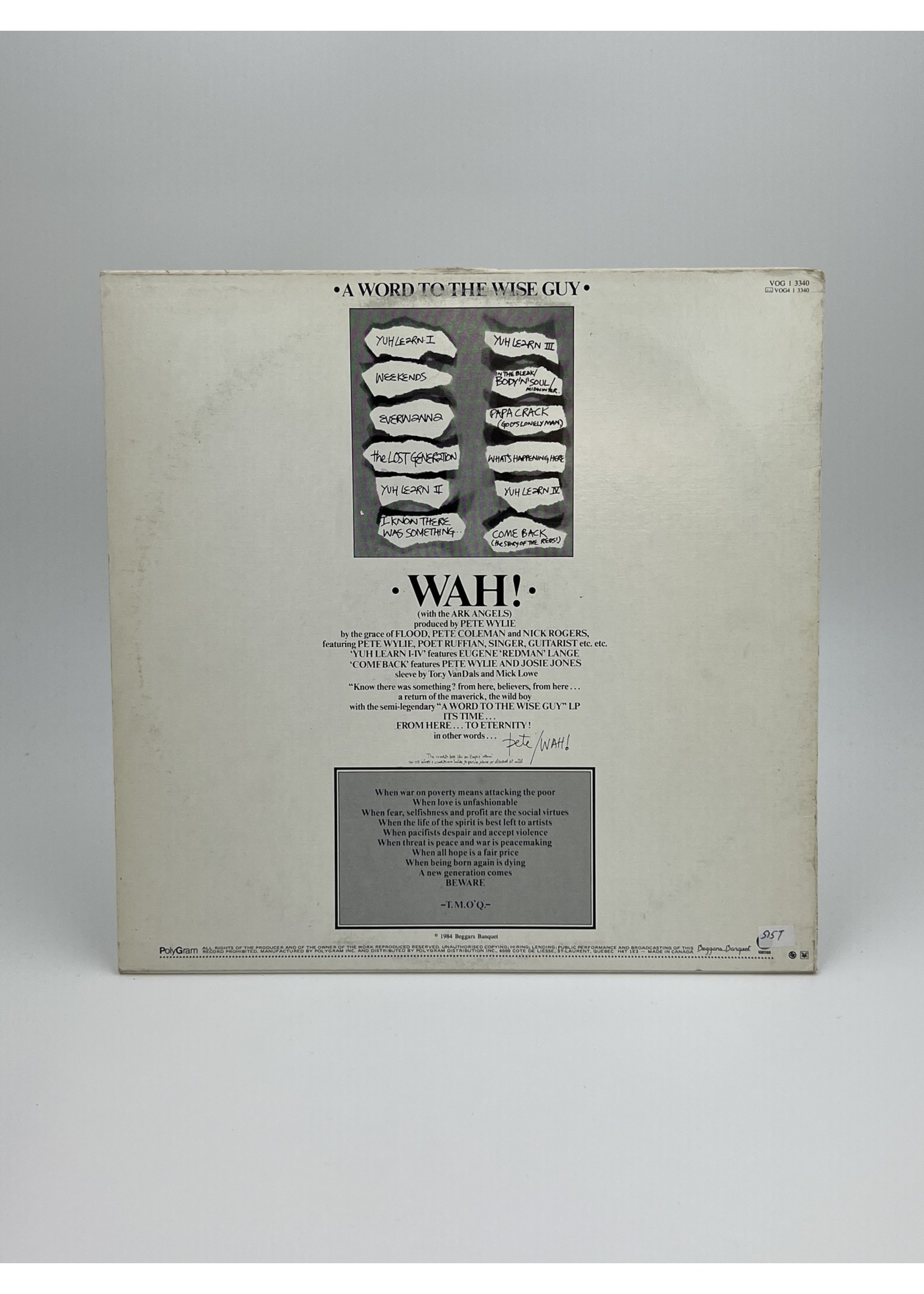 LP Wah A Word To The Wise Guy LP Record