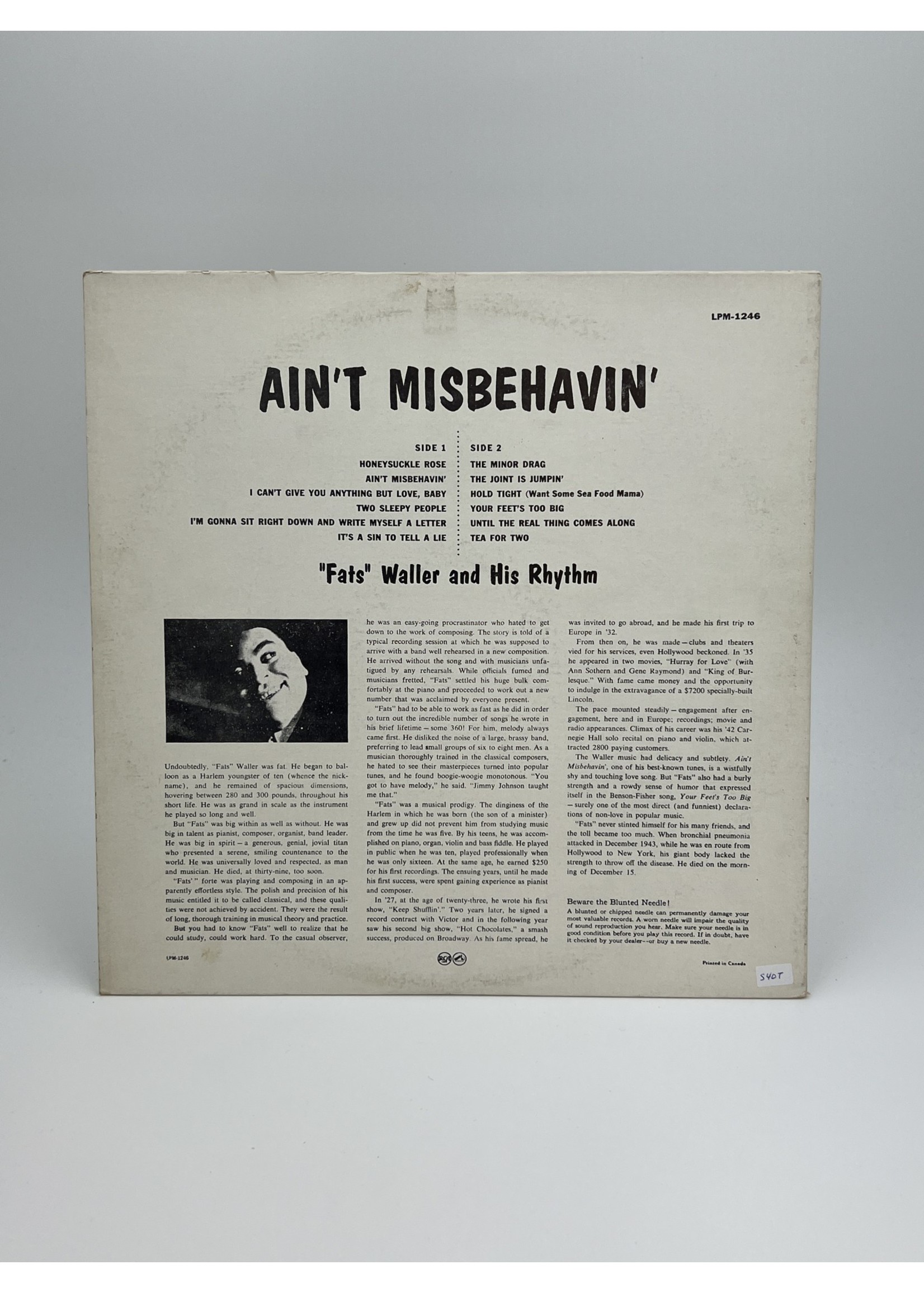 LP Fats Waller and His Rhythm Aint Misbehavin LP Record