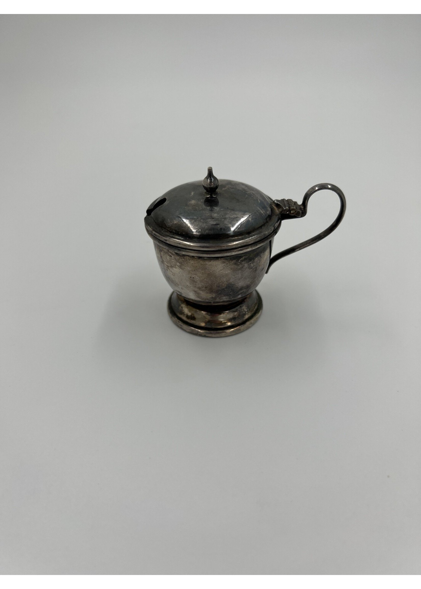 Silver Plate Silver Plate Blue Glass Lined Mustard Pot