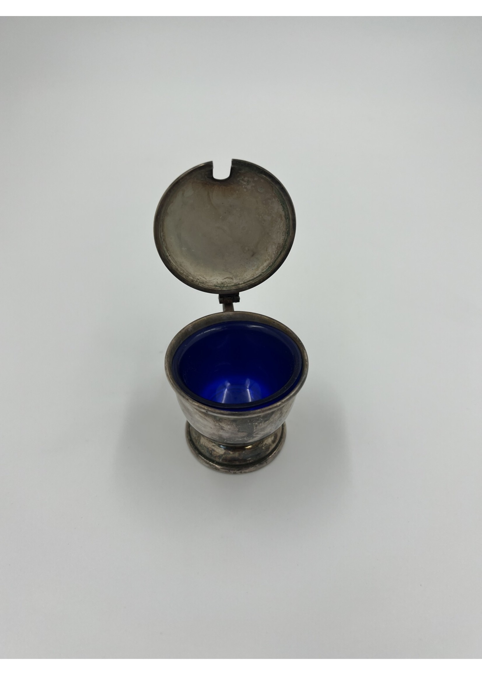 Silver Plate Silver Plate Blue Glass Lined Mustard Pot
