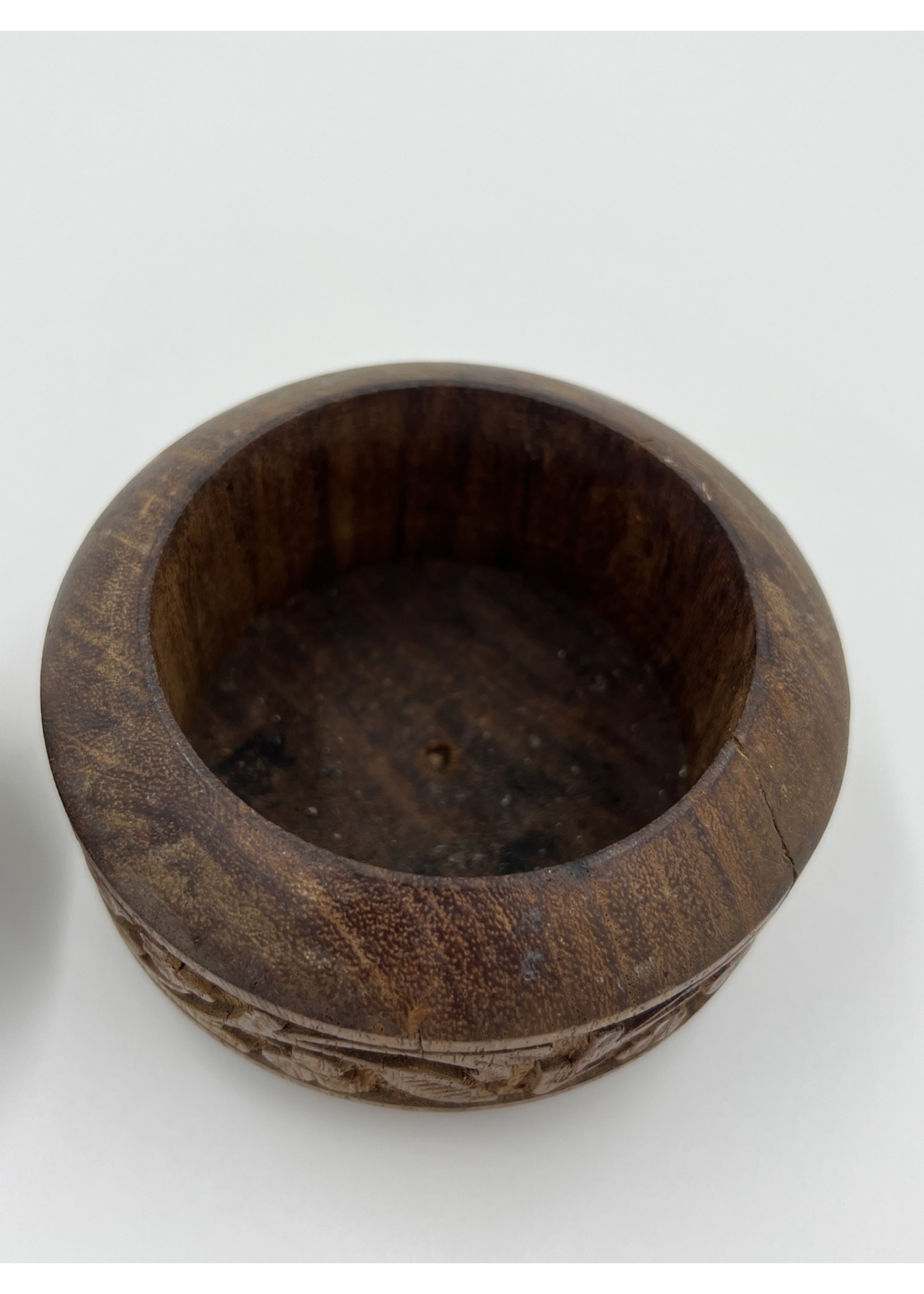 Other Things Hand Carved Wooden Box Round
