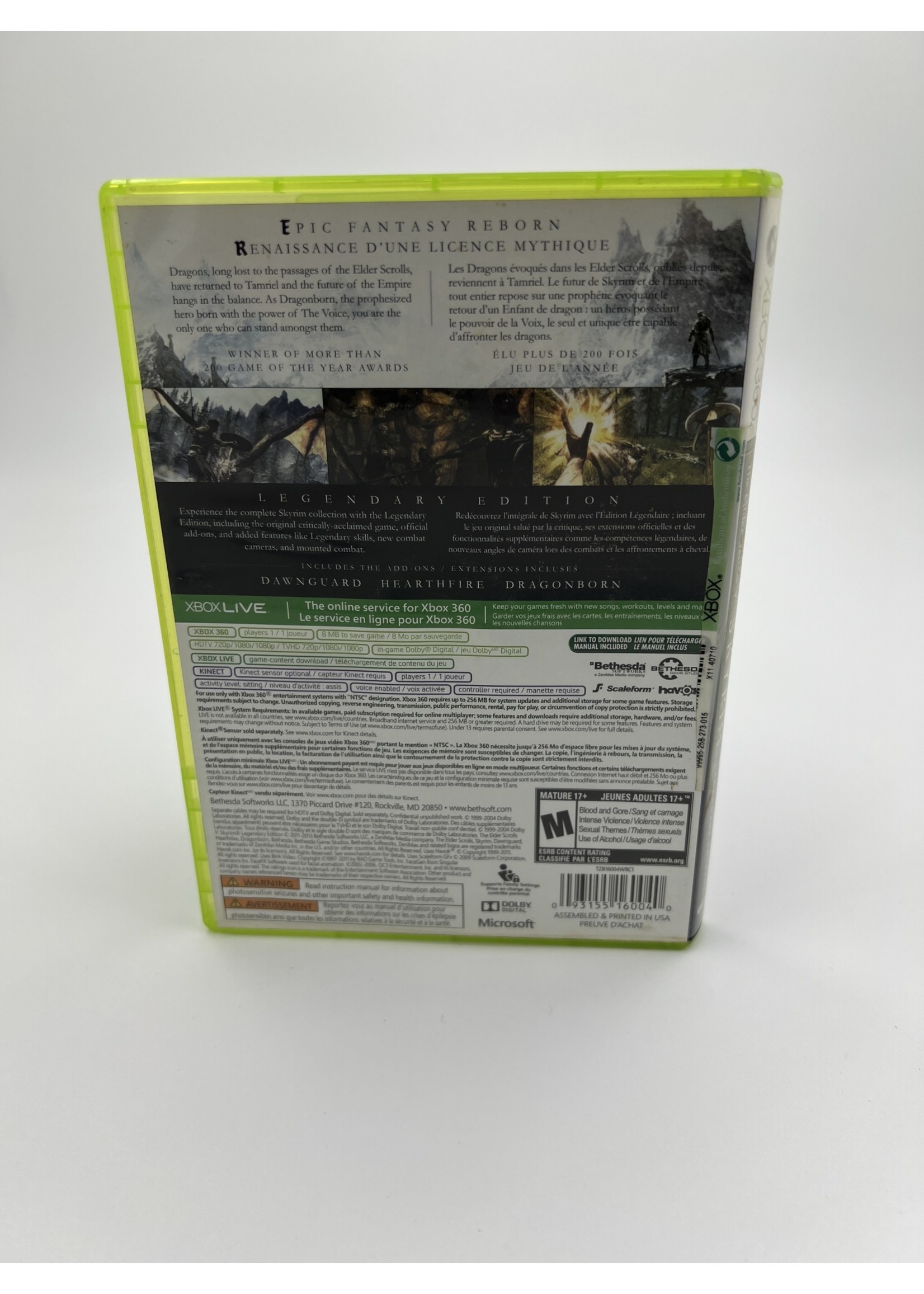 Xbox The Elder Scrolls V Skyrim Legendary Edition Xbox 360