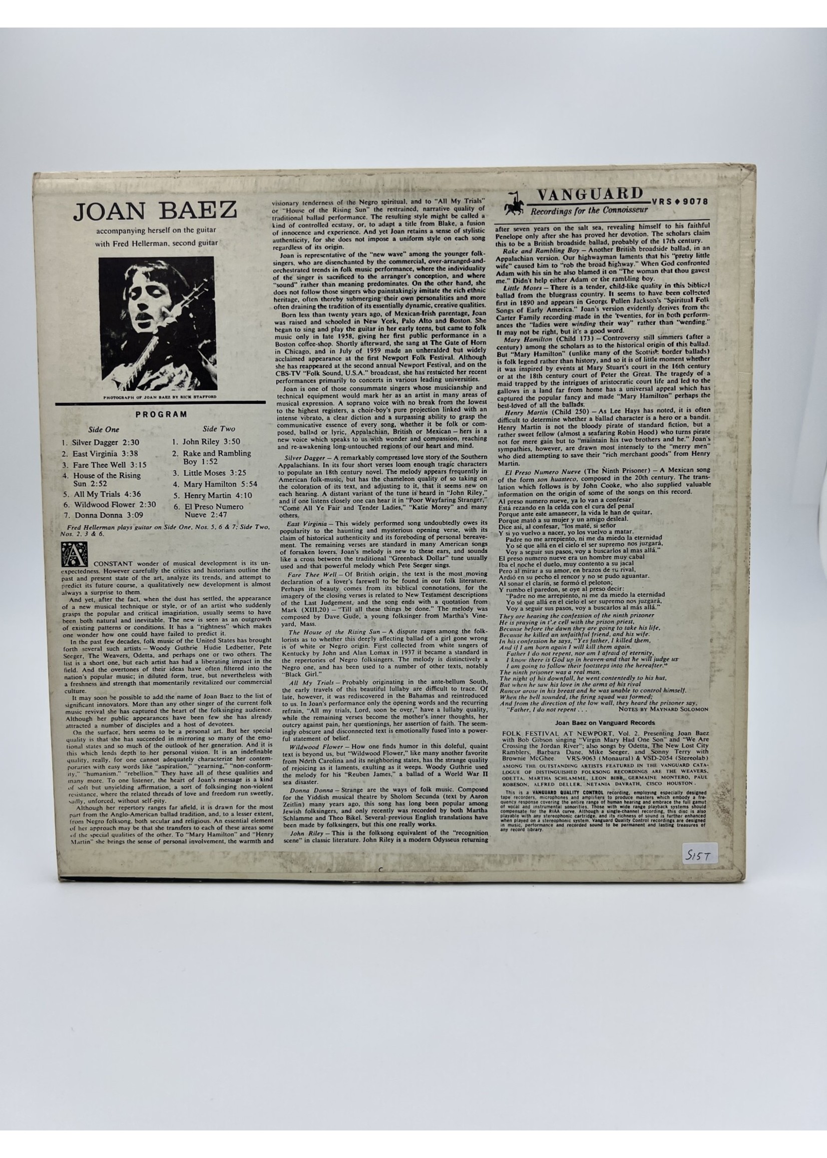 LP Joan Baez Vanguard Monaural Lp Record