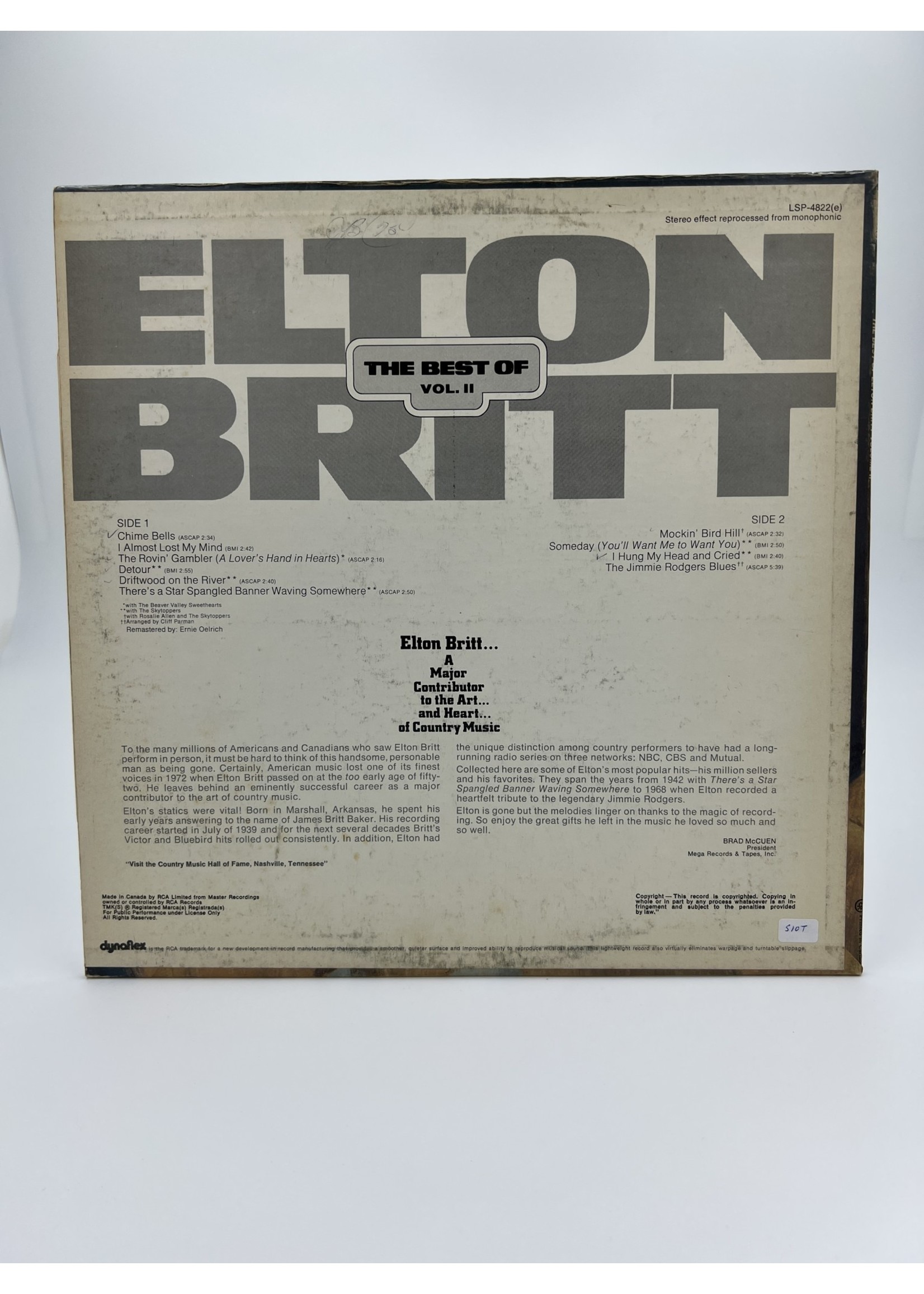 LP The Best Of Elton Britt Volume 2 Lp Record
